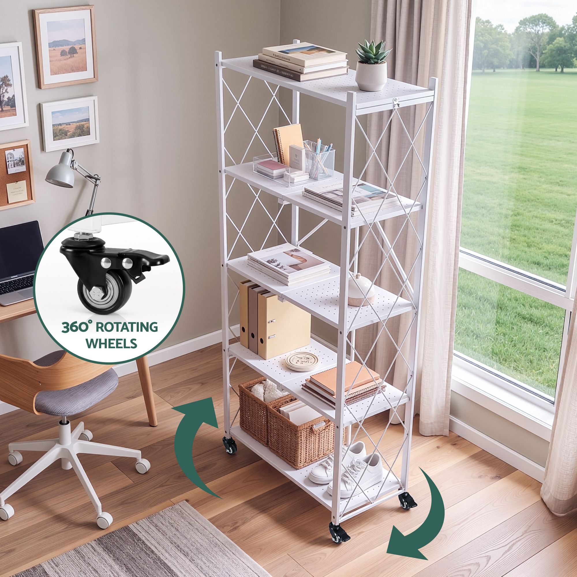 Artiss 5-Tier Foldable Kitchen Bakers Rack 71x160cm Microwave Stand White Bedworld