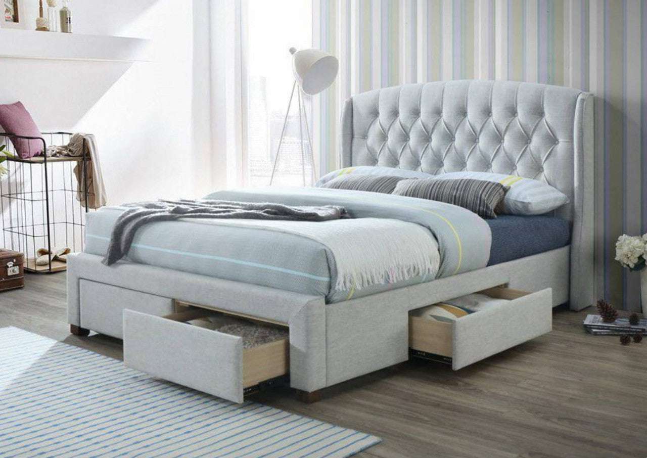 Kingsley Fabric Upholstered Bed Frame With 4 Storage Drawers