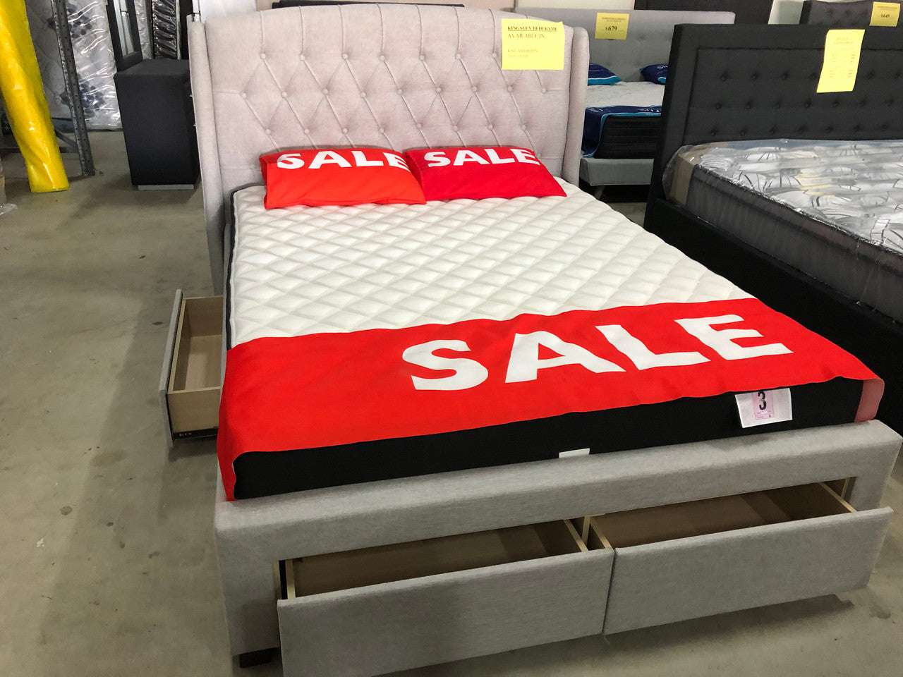 Kingsley Fabric Upholstered Bed Frame With 4 Storage Drawers - on Sale