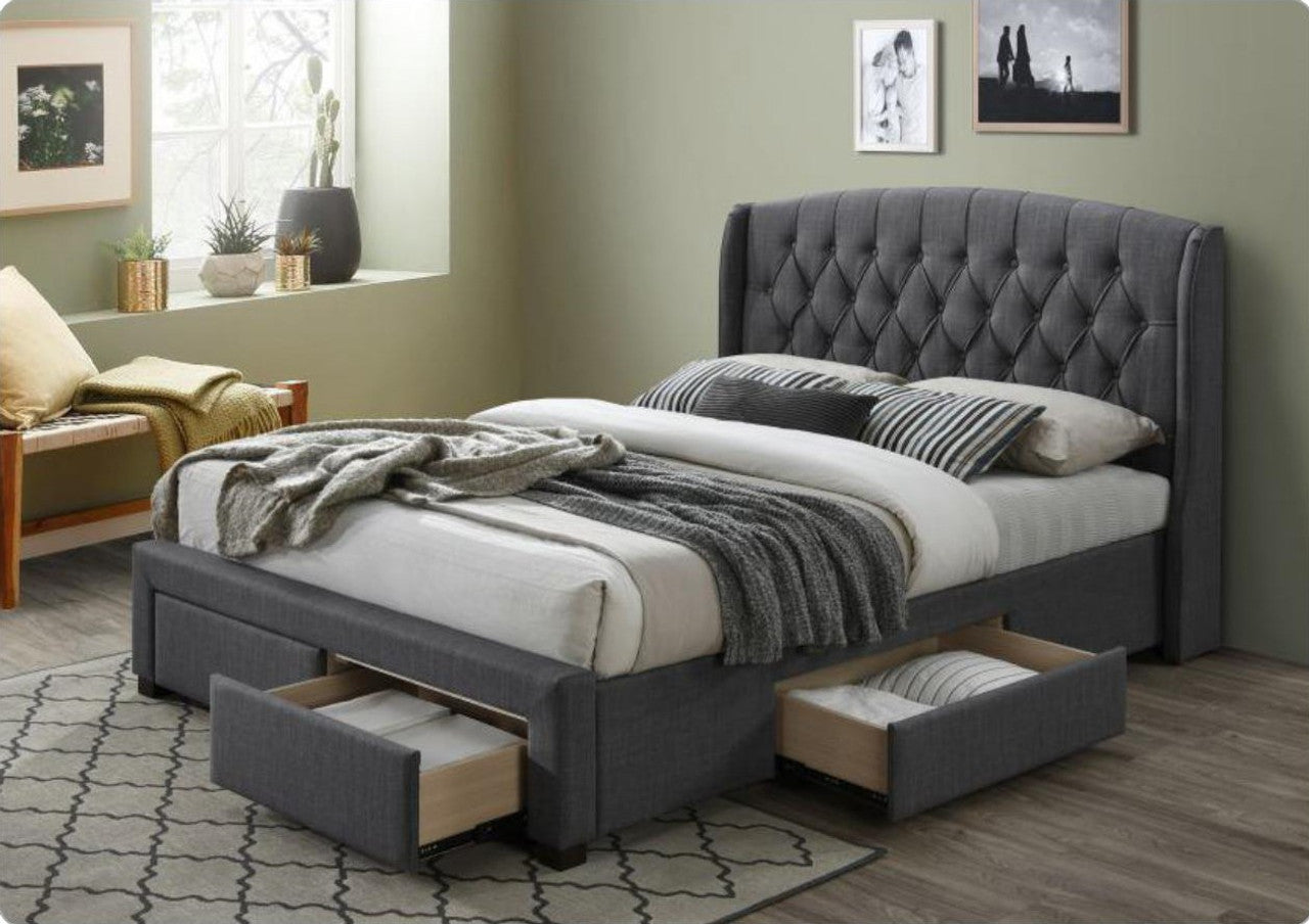 Kingsley Fabric Upholstered Bed Frame With 4 Storage Drawers