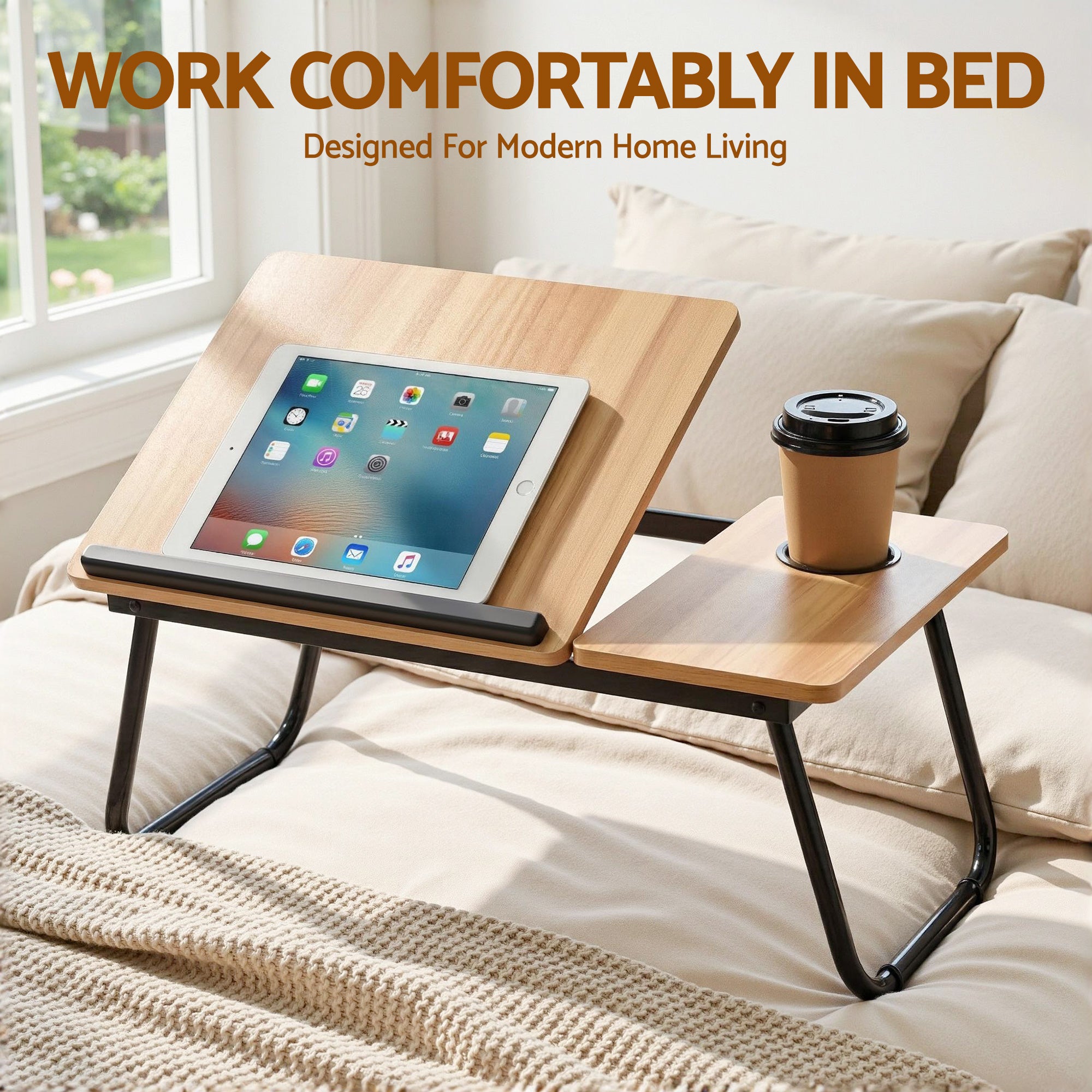 Artiss Laptop Desk Bed Table Foldable Portable Desktop Oak Bedworld