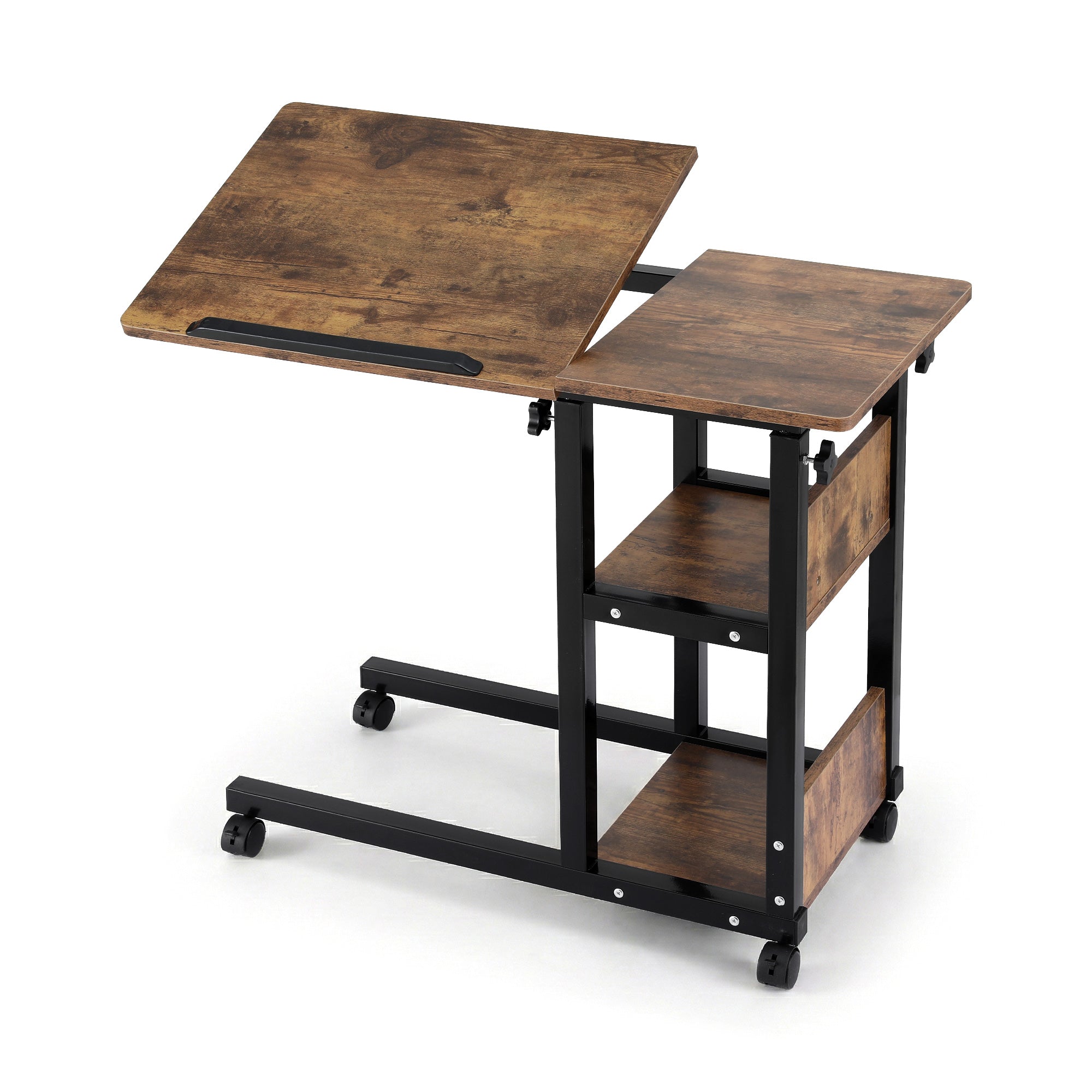 Artiss 3 Tier Adjustable Laptop Desk Tiltable Mobile Side Table Wheels Bedworld