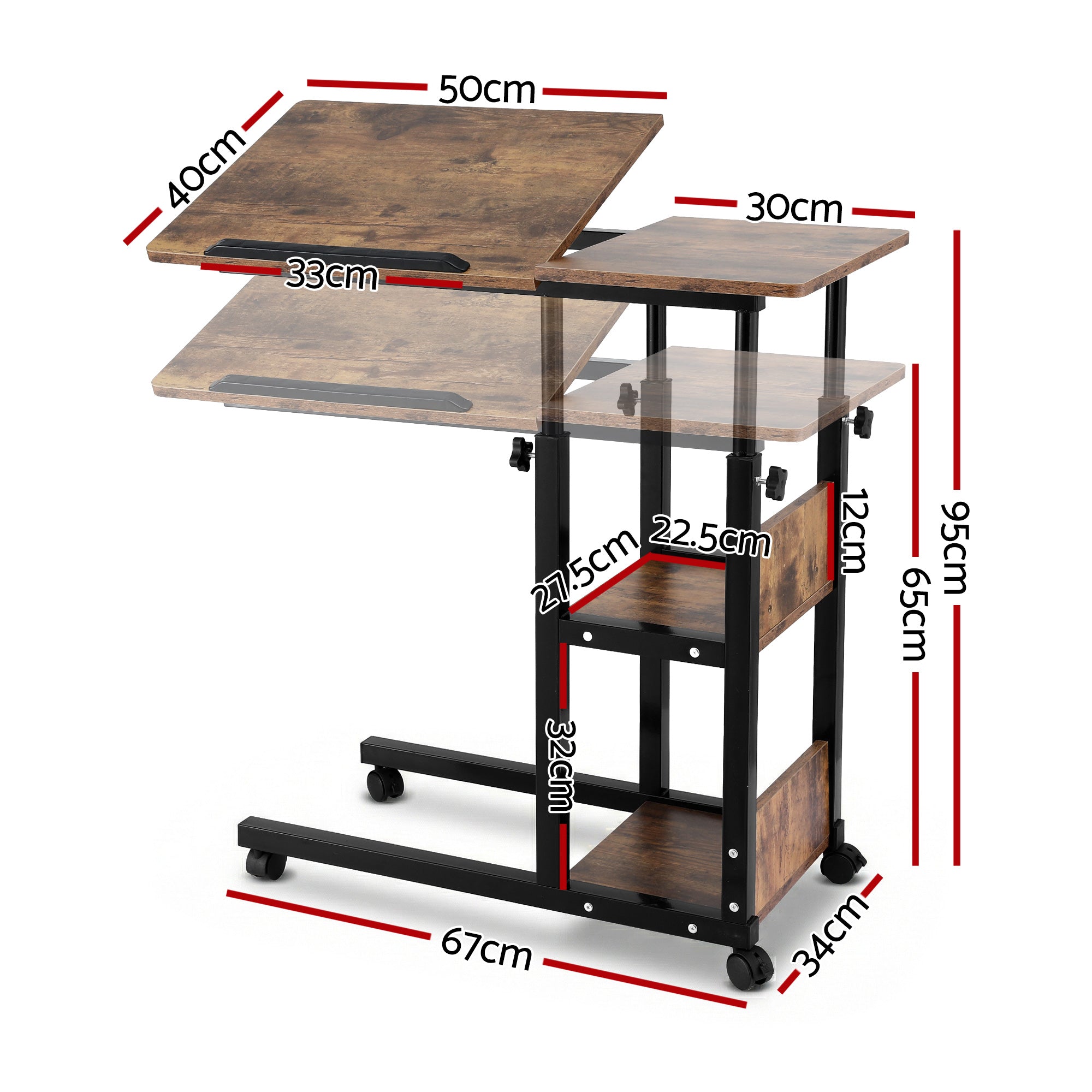 Artiss 3 Tier Adjustable Laptop Desk Tiltable Mobile Side Table Wheels Bedworld