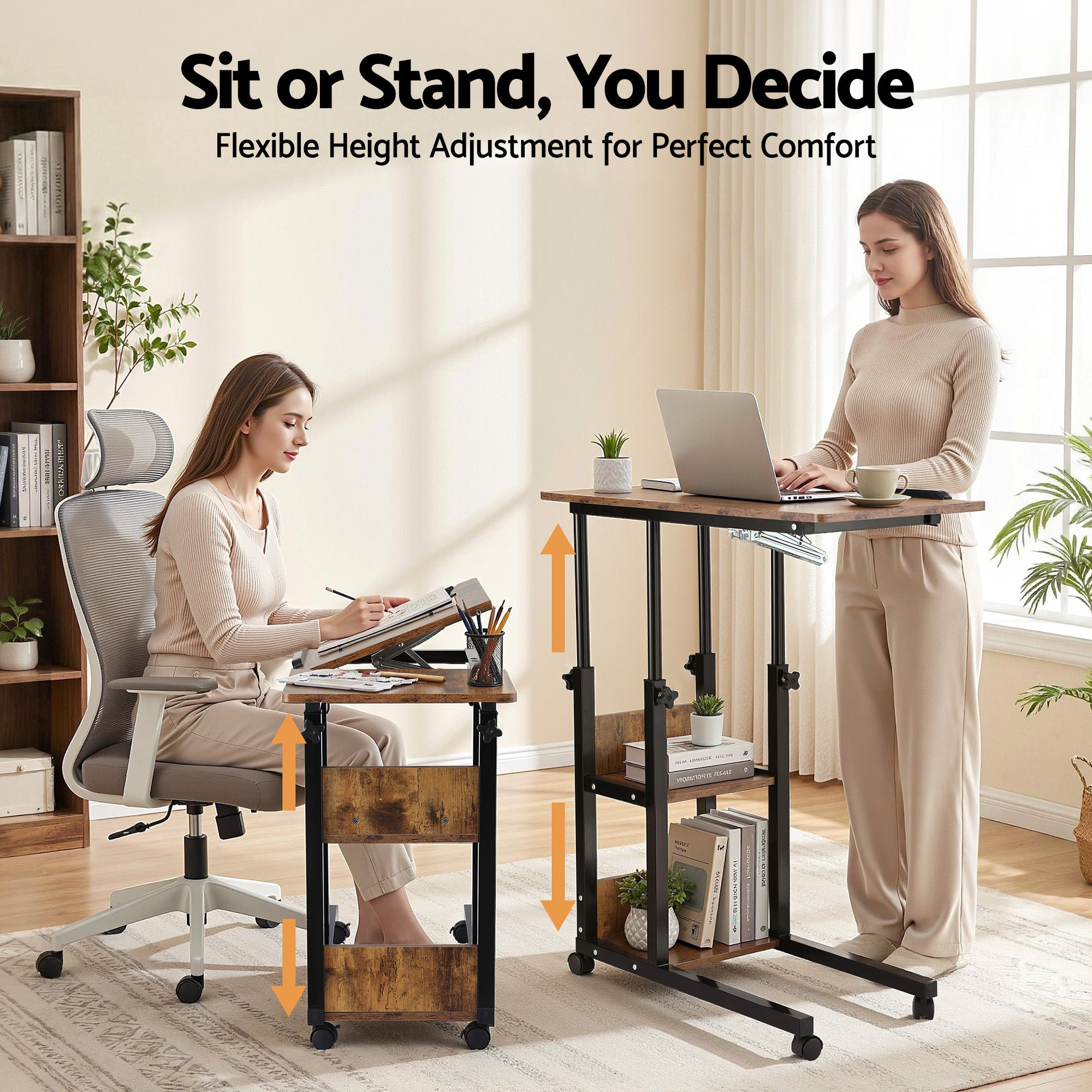 Artiss 3 Tier Adjustable Laptop Desk Tiltable Mobile Side Table Wheels Bedworld