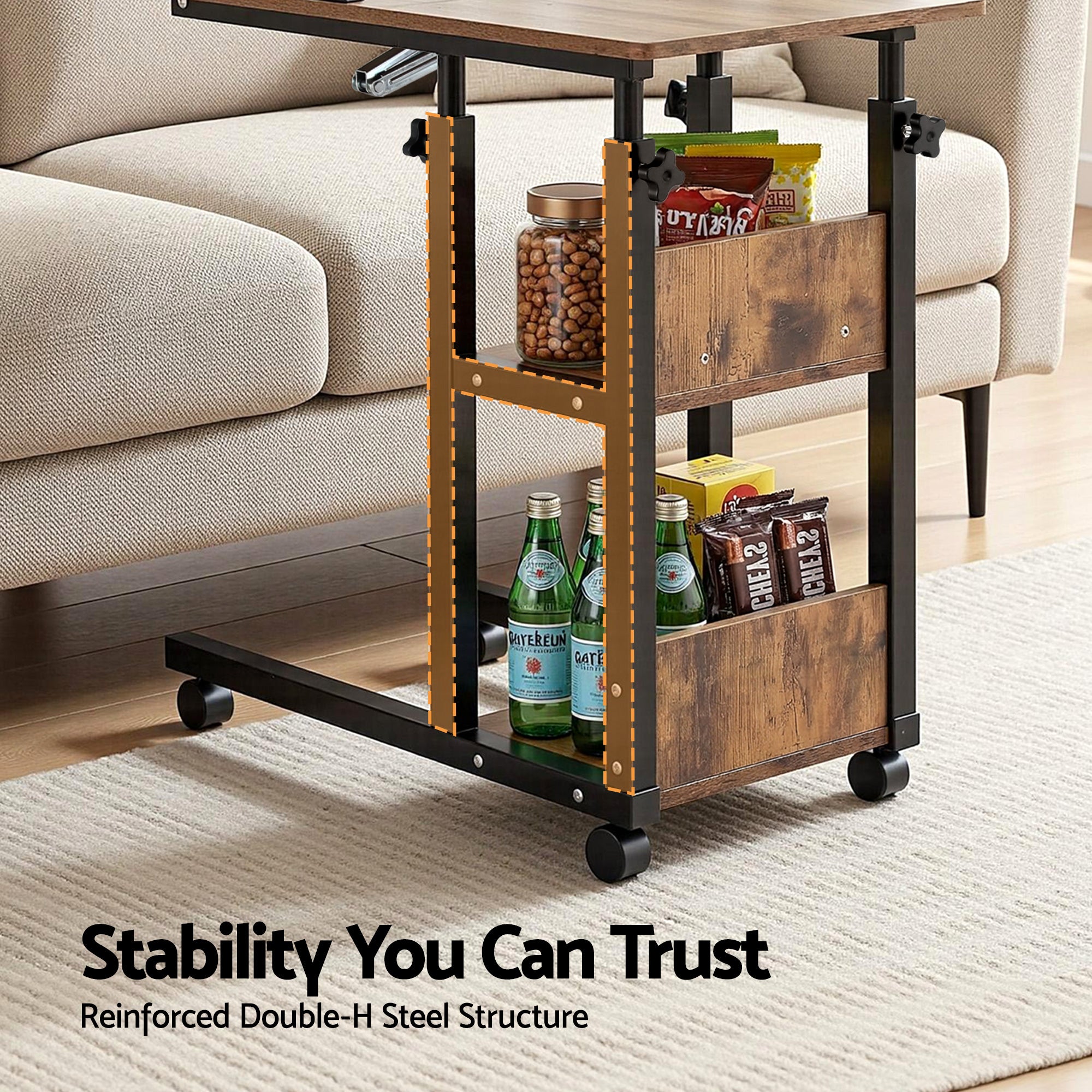 Artiss 3 Tier Adjustable Laptop Desk Tiltable Mobile Side Table Wheels Bedworld