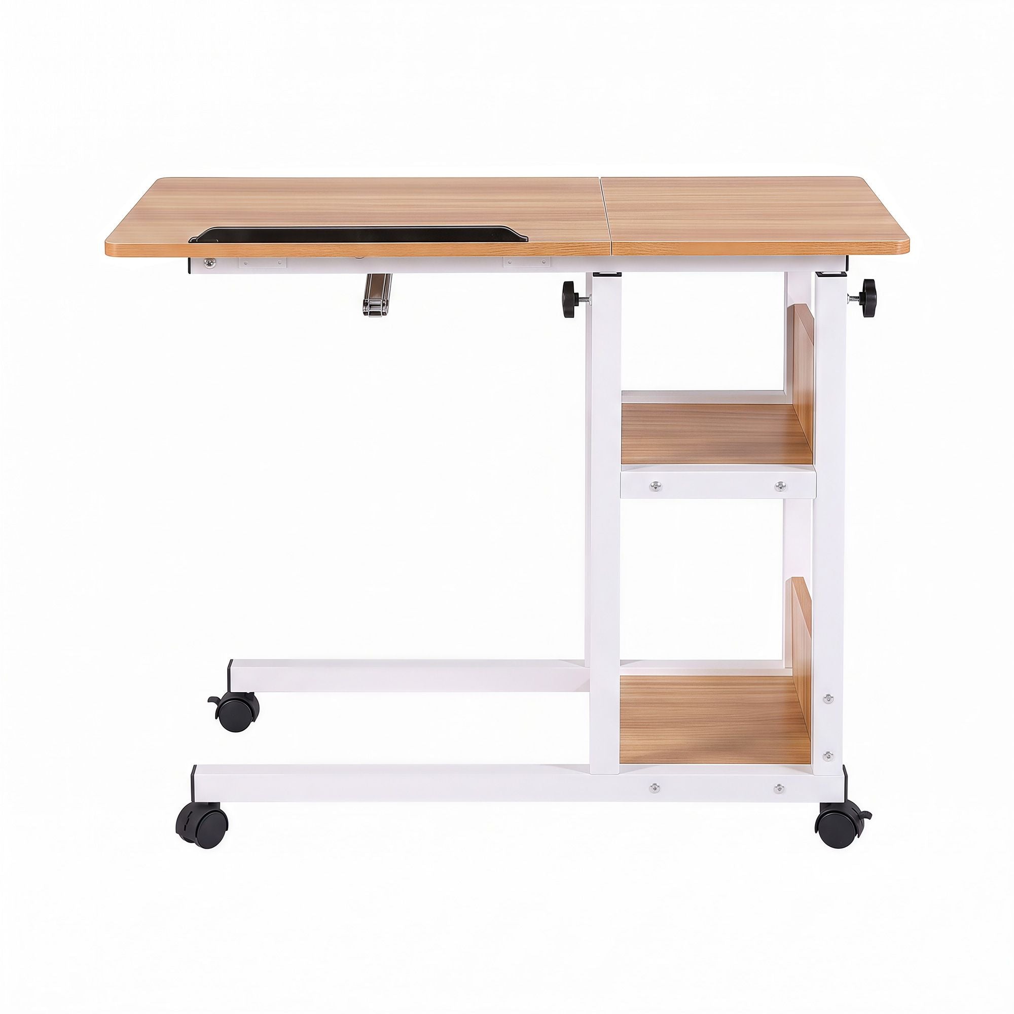 Artiss 3 Tier Adjustable Laptop Desk Tiltable Mobile Side Table Wheels Oak Bedworld