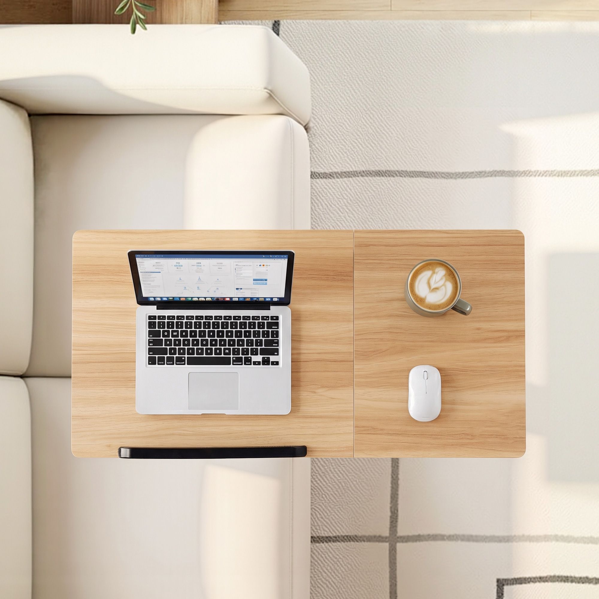 Artiss 3 Tier Adjustable Laptop Desk Tiltable Mobile Side Table Wheels Oak Bedworld