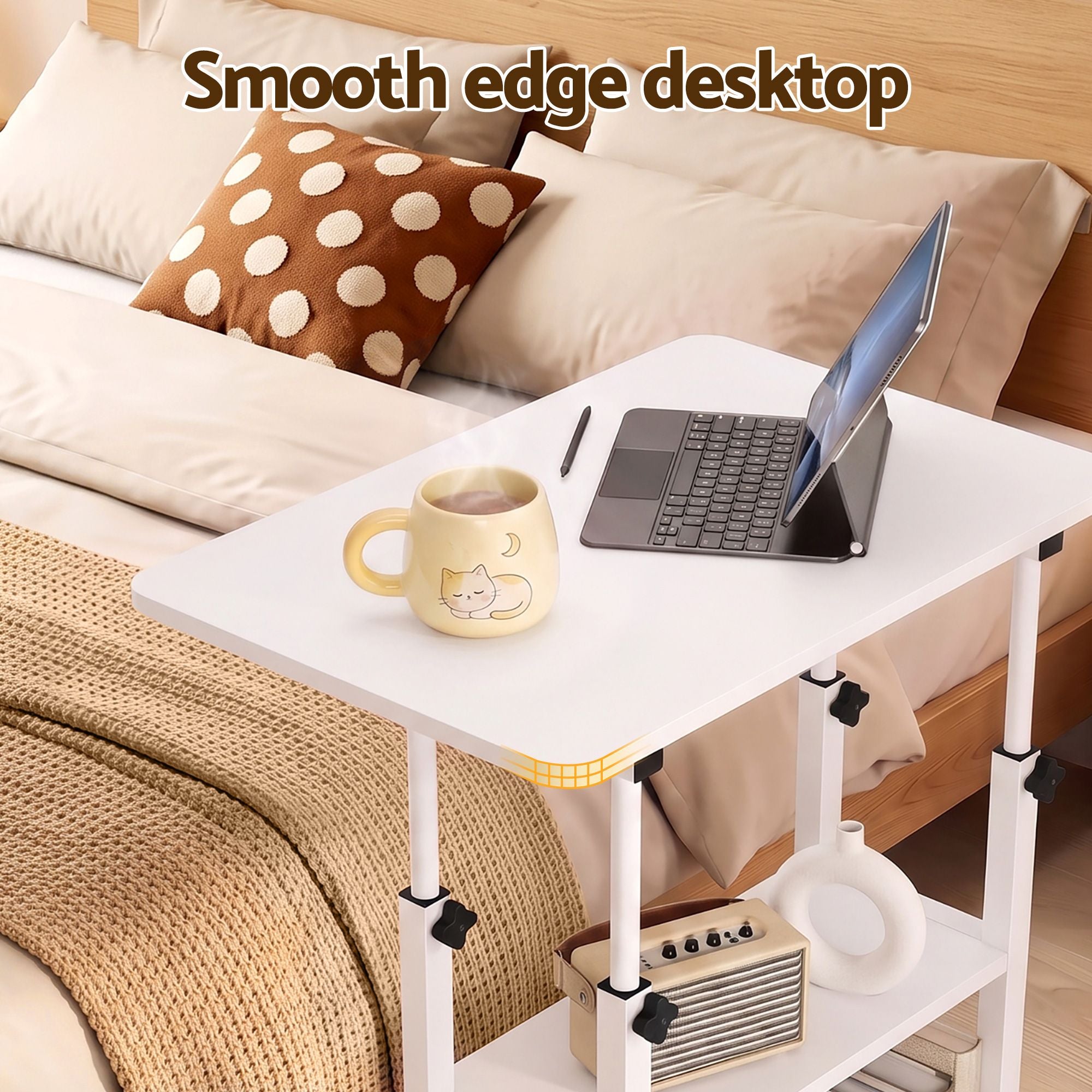 Artiss Laptop Desk Height Adjustable Mobile Workstation Computer Desks 60CM White Bedworld