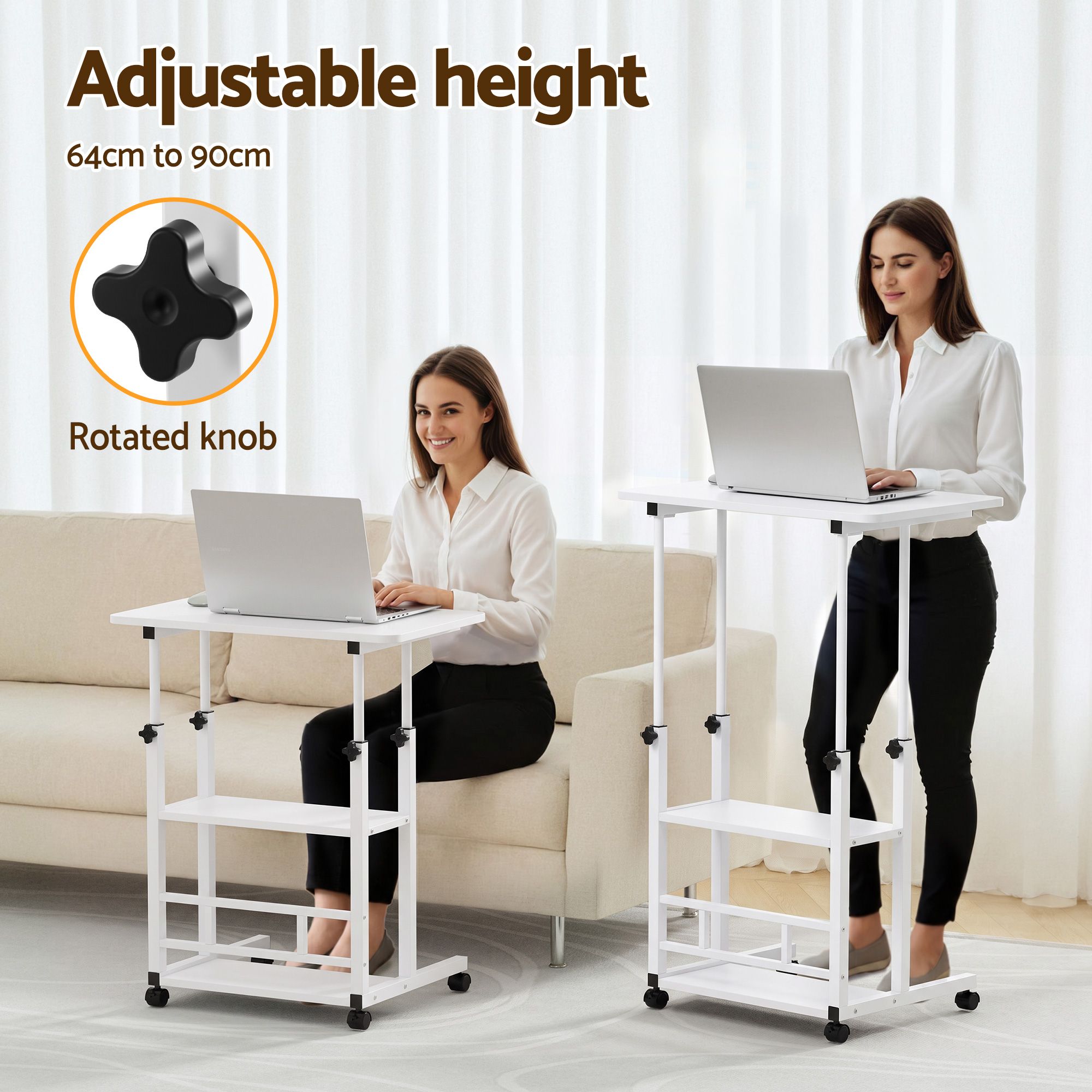 Artiss Laptop Desk Height Adjustable Mobile Workstation Computer Desks 60CM White Bedworld