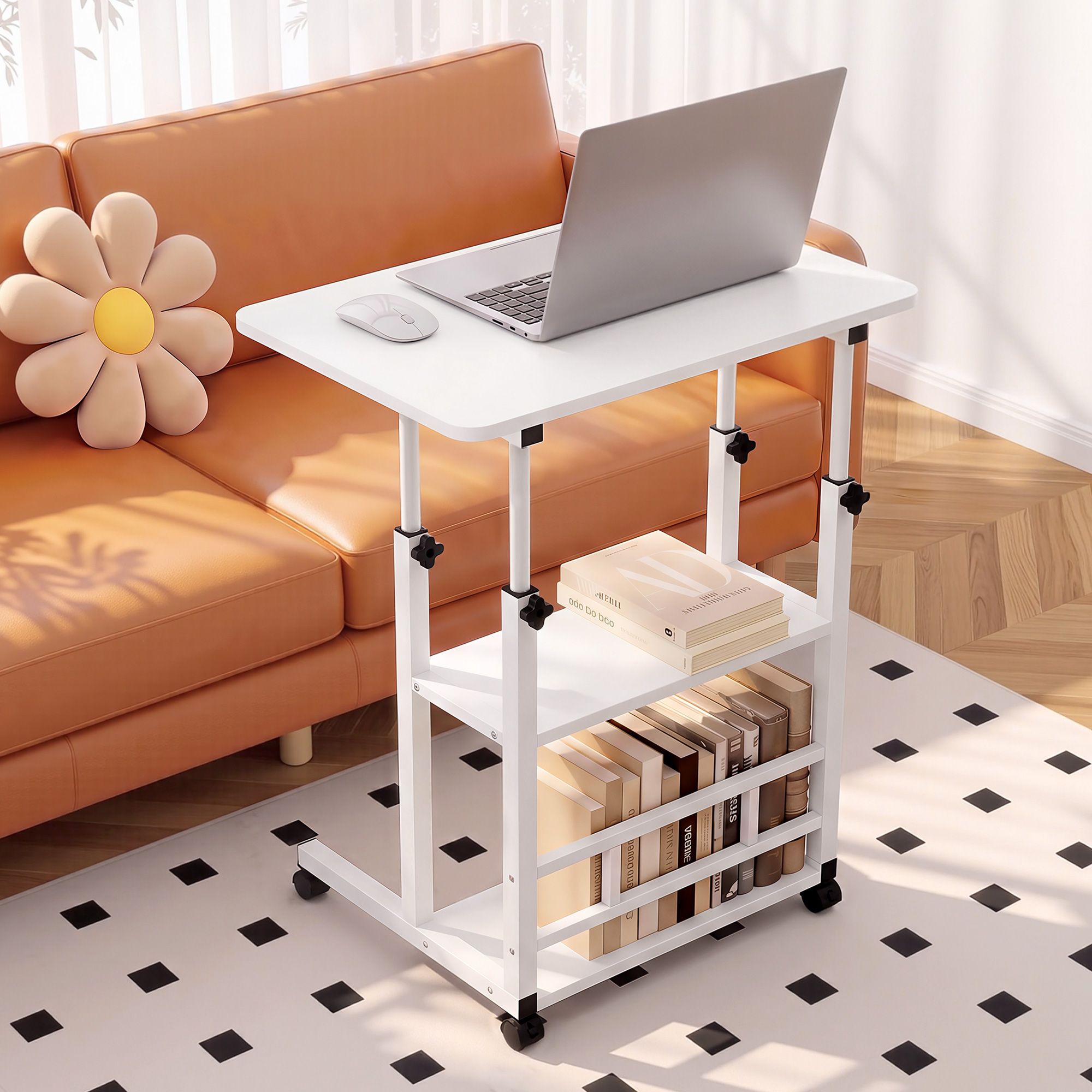 Artiss Laptop Desk Height Adjustable Mobile Workstation Computer Desks 60CM White Bedworld