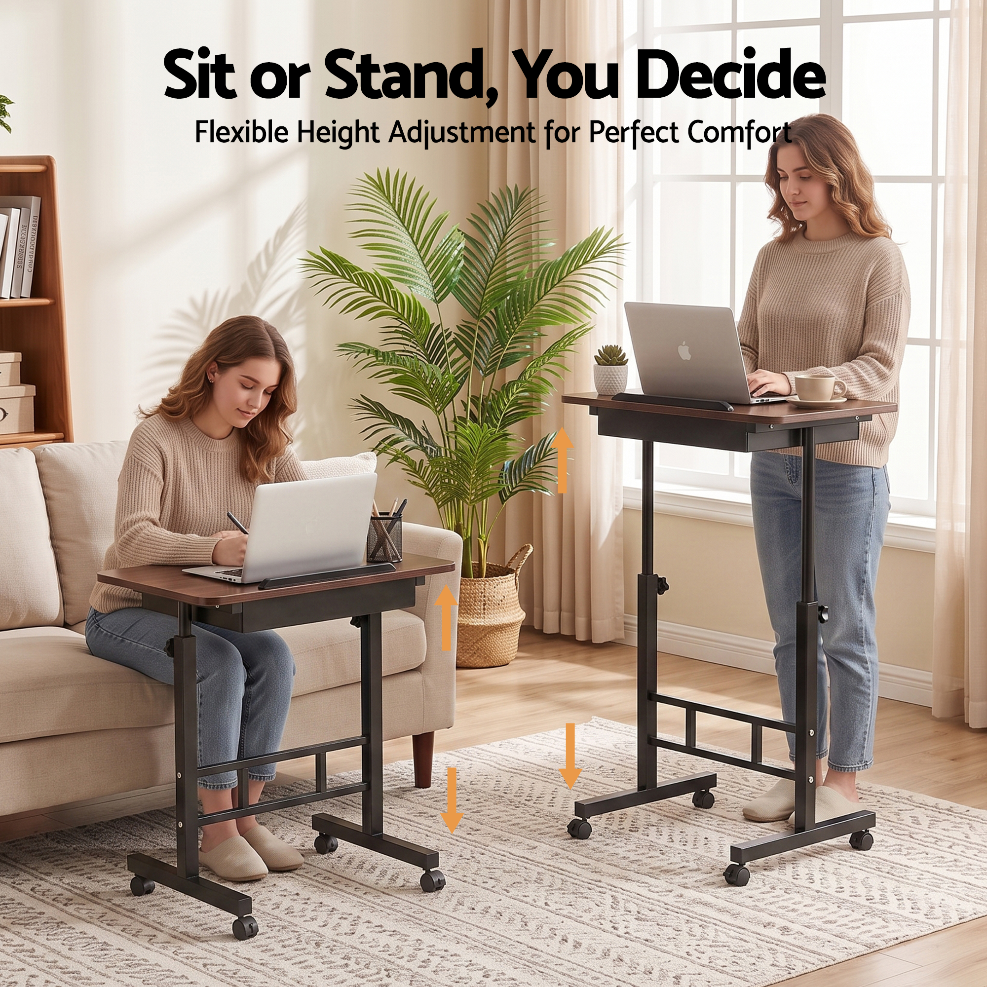 Artiss Adjustable Laptop Desk Mobile Bedside Table Hidden Storage Walnut Bedworld