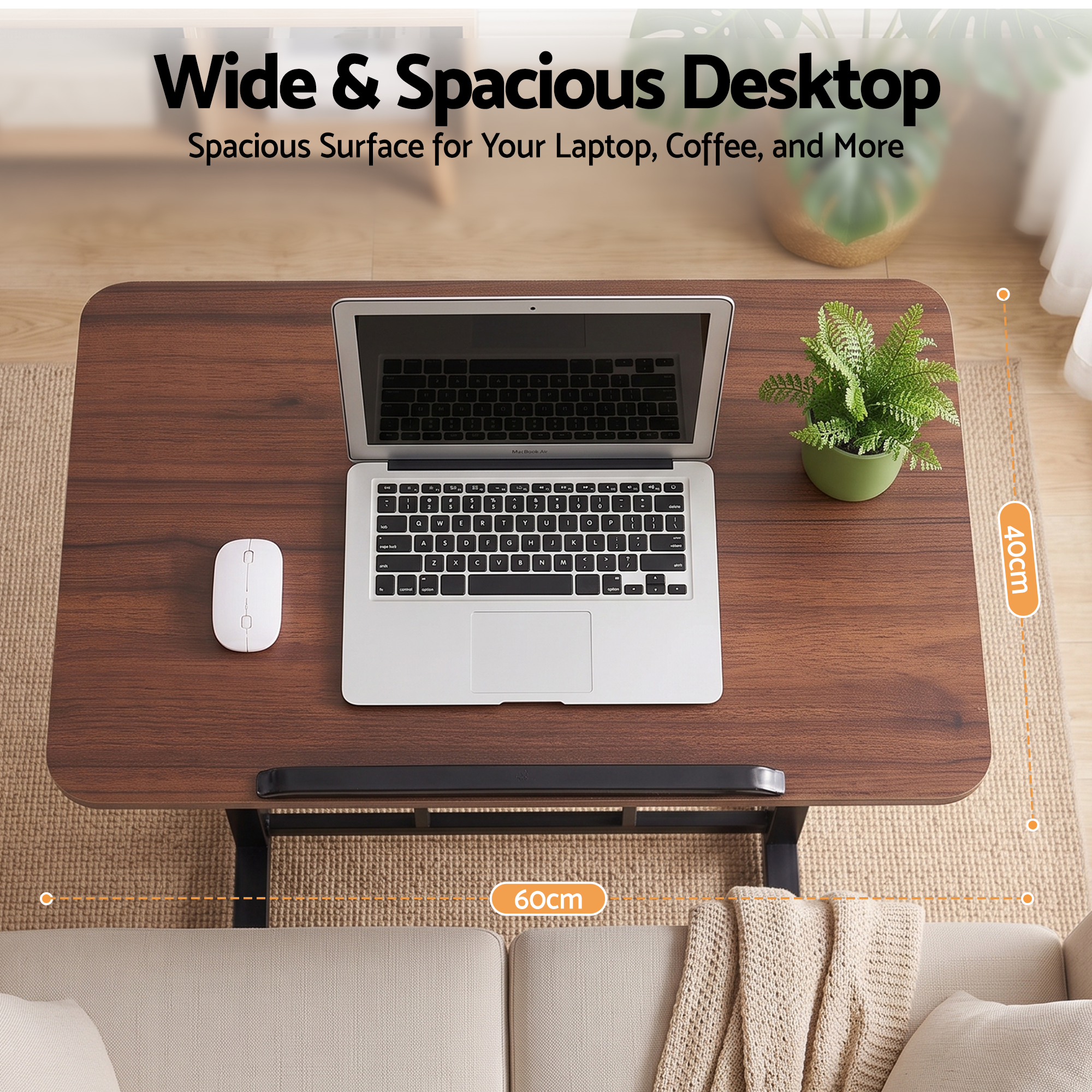 Artiss Adjustable Laptop Desk Mobile Bedside Table Hidden Storage Walnut Bedworld