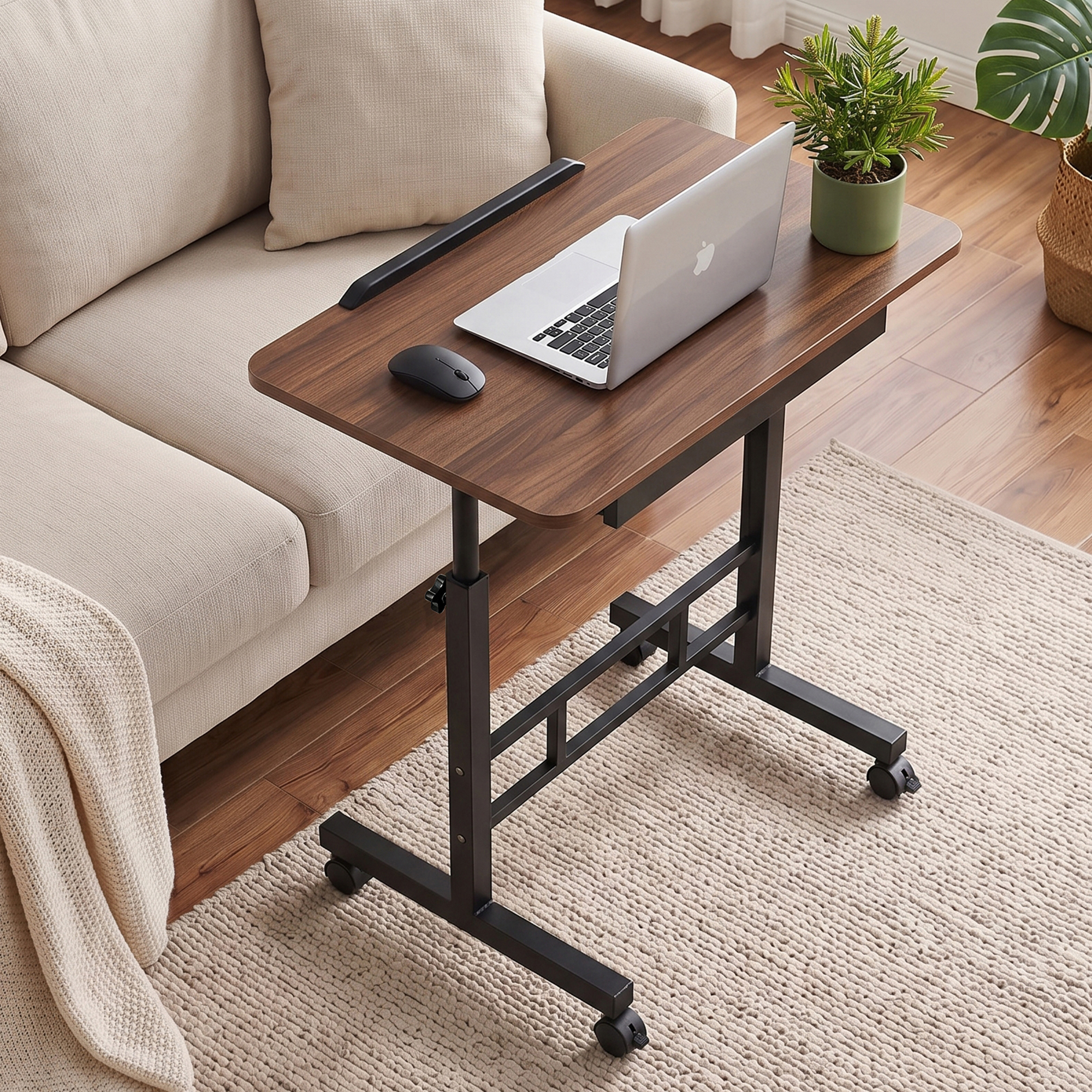 Artiss Adjustable Laptop Desk Mobile Bedside Table Hidden Storage Walnut Bedworld