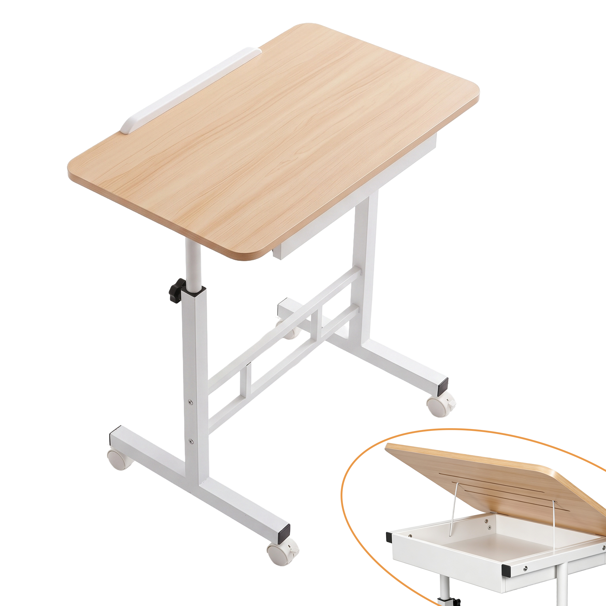 Artiss Adjustable Laptop Desk Mobile Bedside Table Hidden Storage Wood Bedworld
