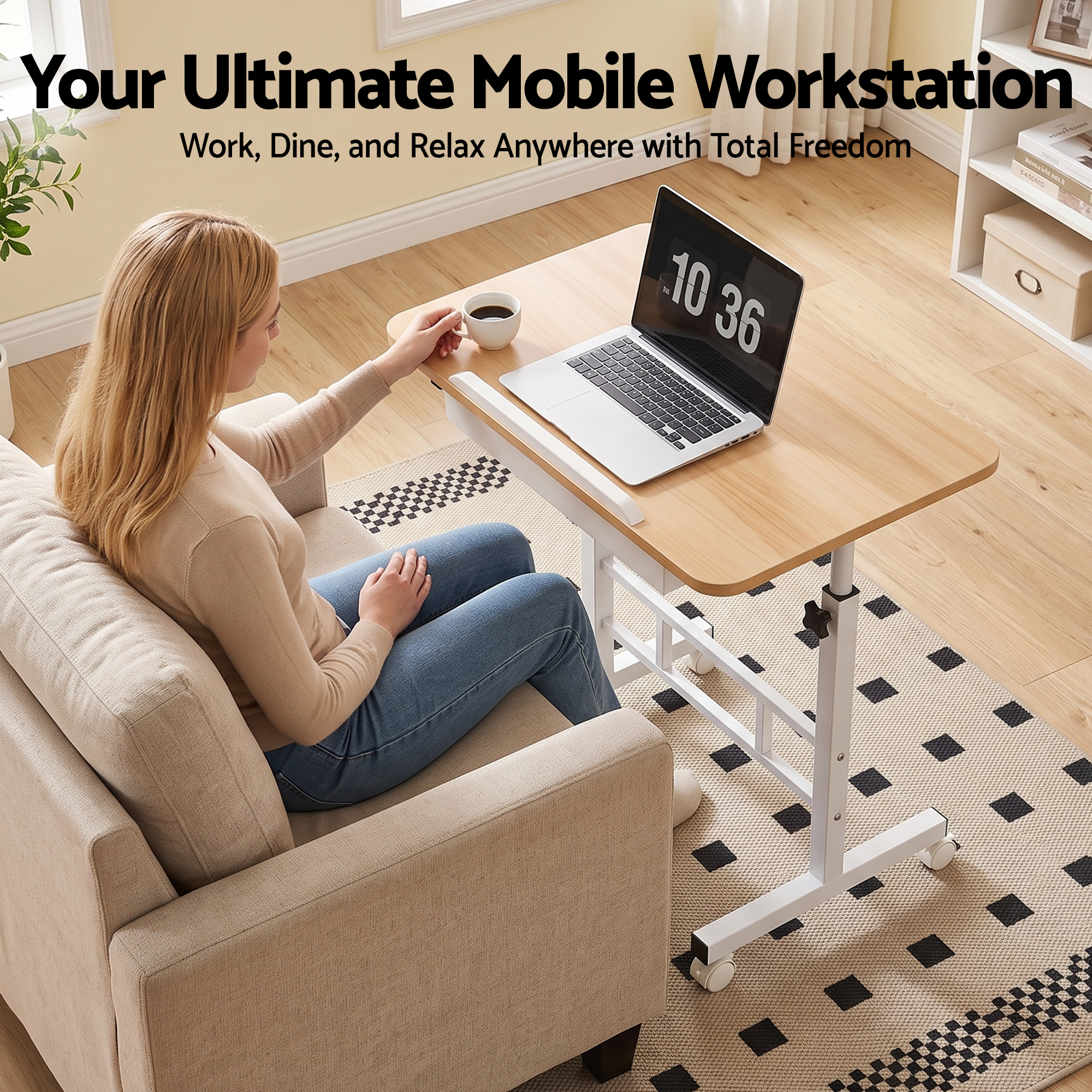 Artiss Adjustable Laptop Desk Mobile Bedside Table Hidden Storage Wood Bedworld