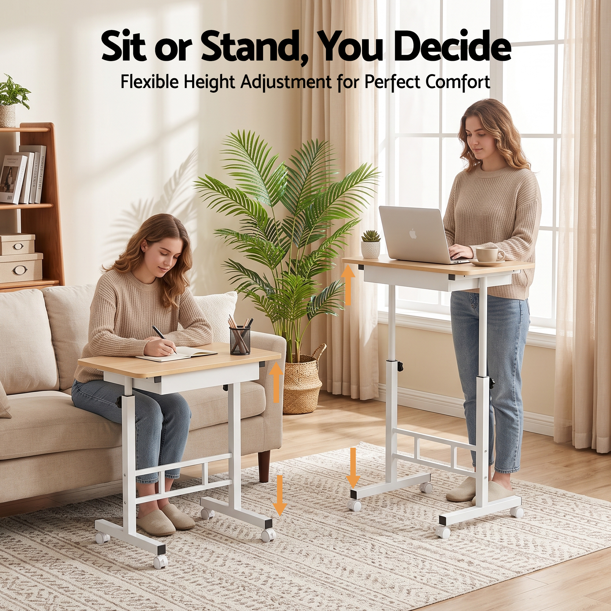 Artiss Adjustable Laptop Desk Mobile Bedside Table Hidden Storage Wood Bedworld