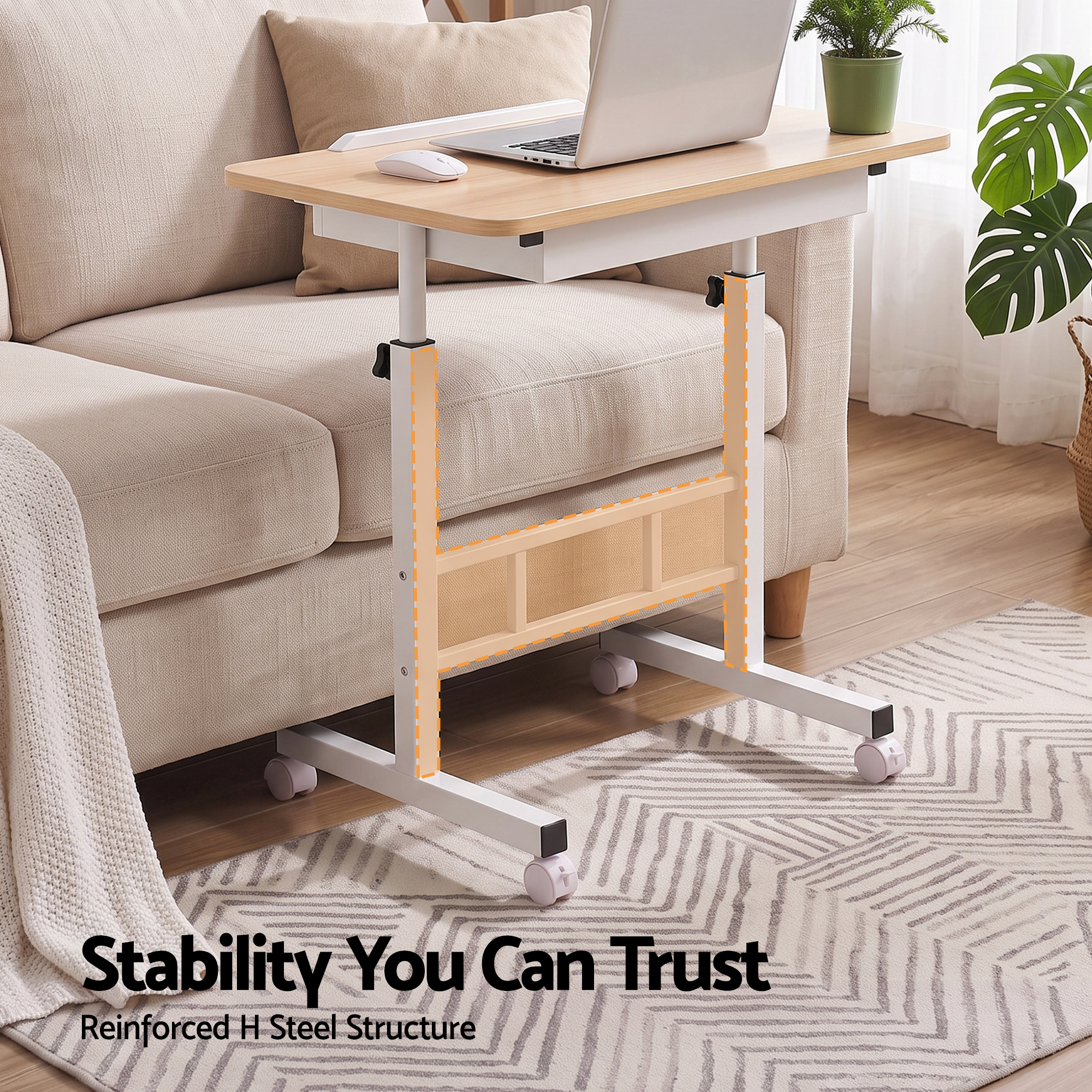 Artiss Adjustable Laptop Desk Mobile Bedside Table Hidden Storage Wood Bedworld