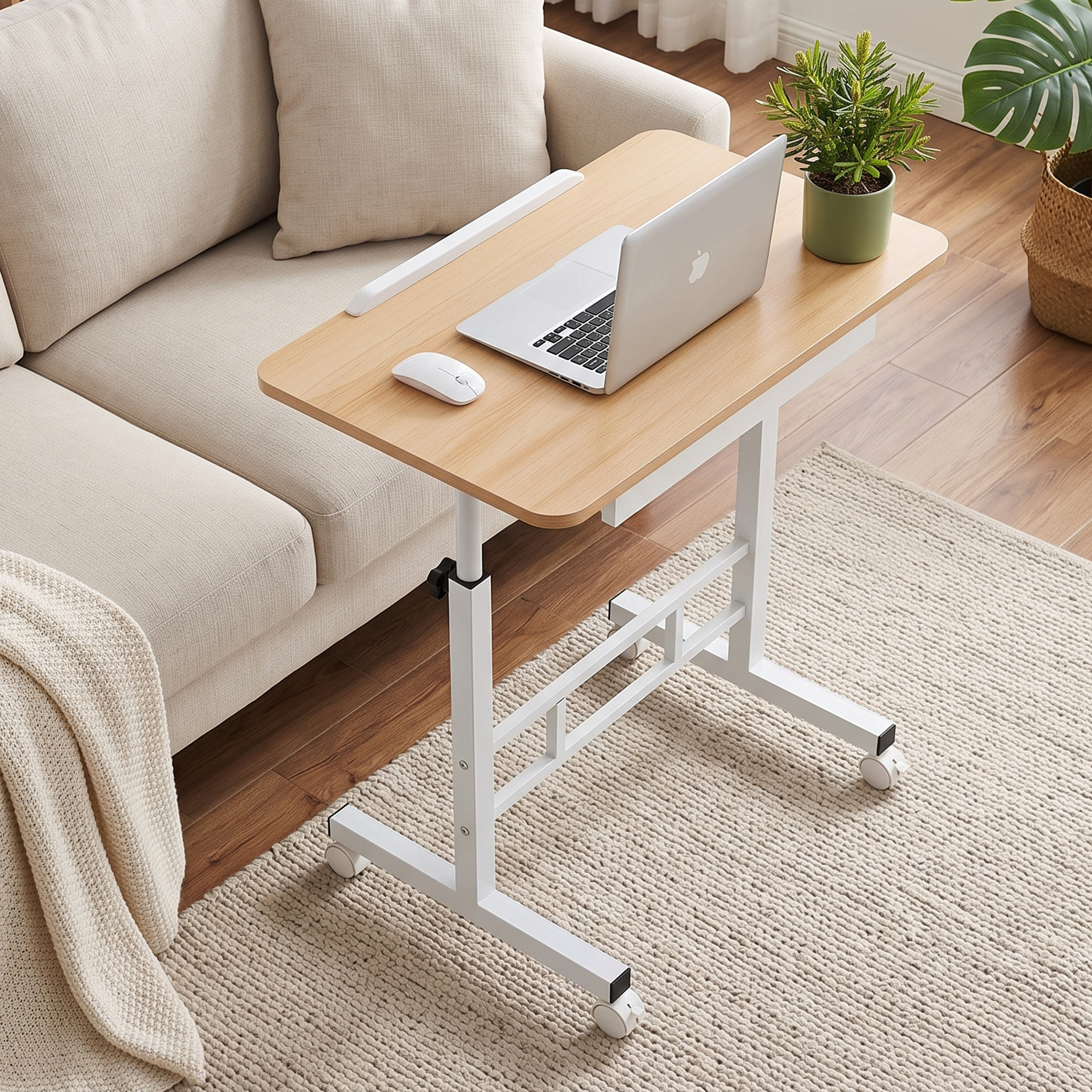 Artiss Adjustable Laptop Desk Mobile Bedside Table Hidden Storage Wood Bedworld