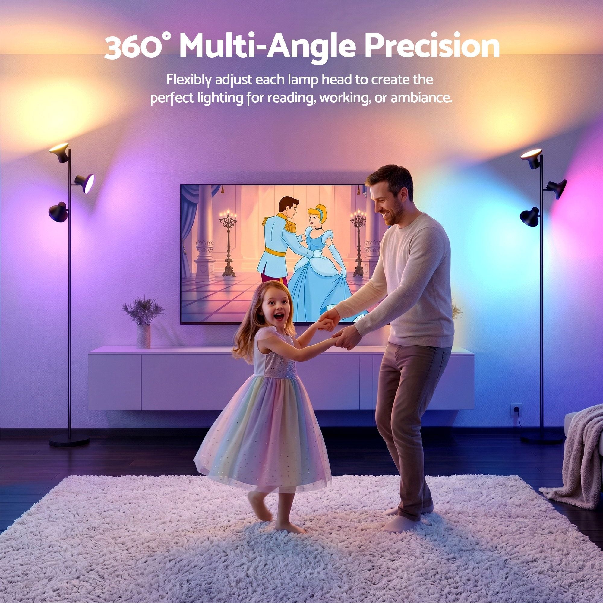 Artiss RGB Floor Lamp LED with 3 Swivel Lights Color Changing Lamp with Remote Stepless Dimmable Bedworld