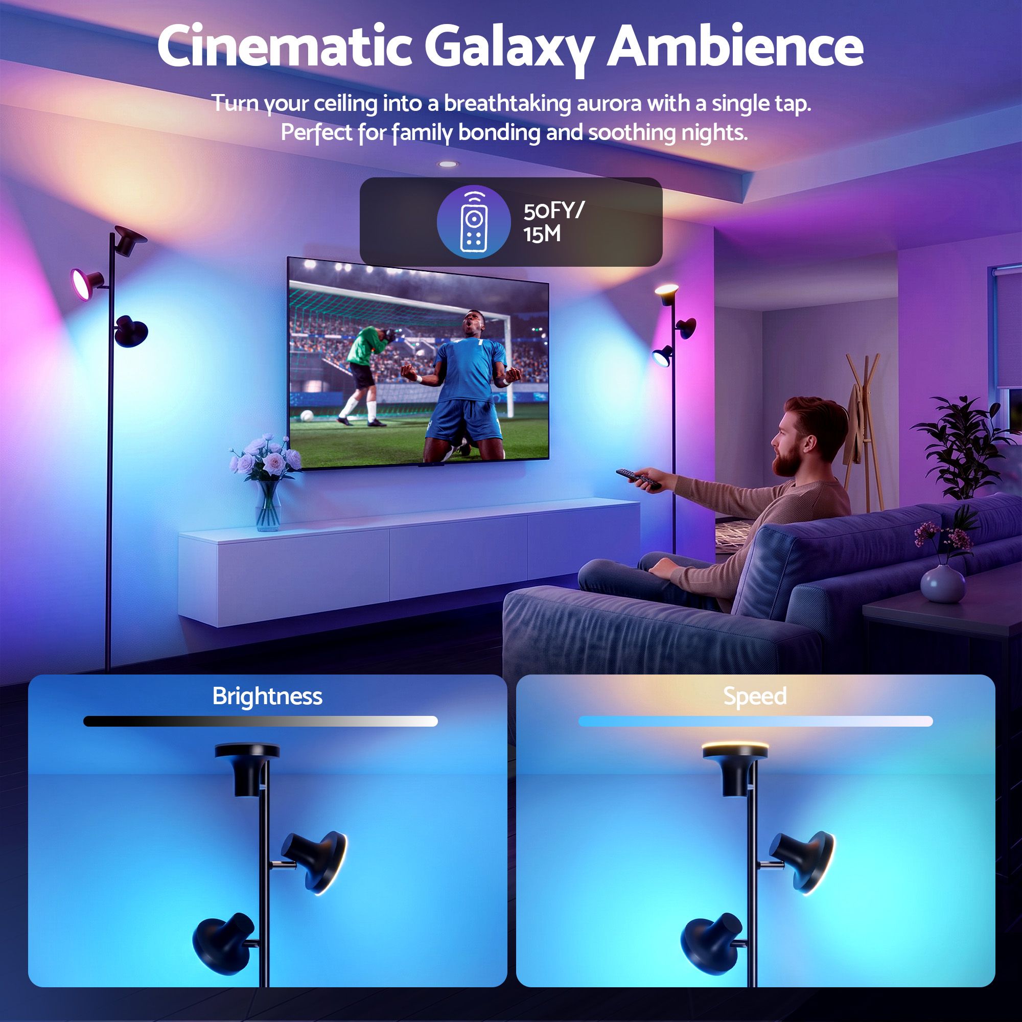Artiss RGB Floor Lamp LED with 3 Swivel Lights Color Changing Lamp with Remote Stepless Dimmable Bedworld