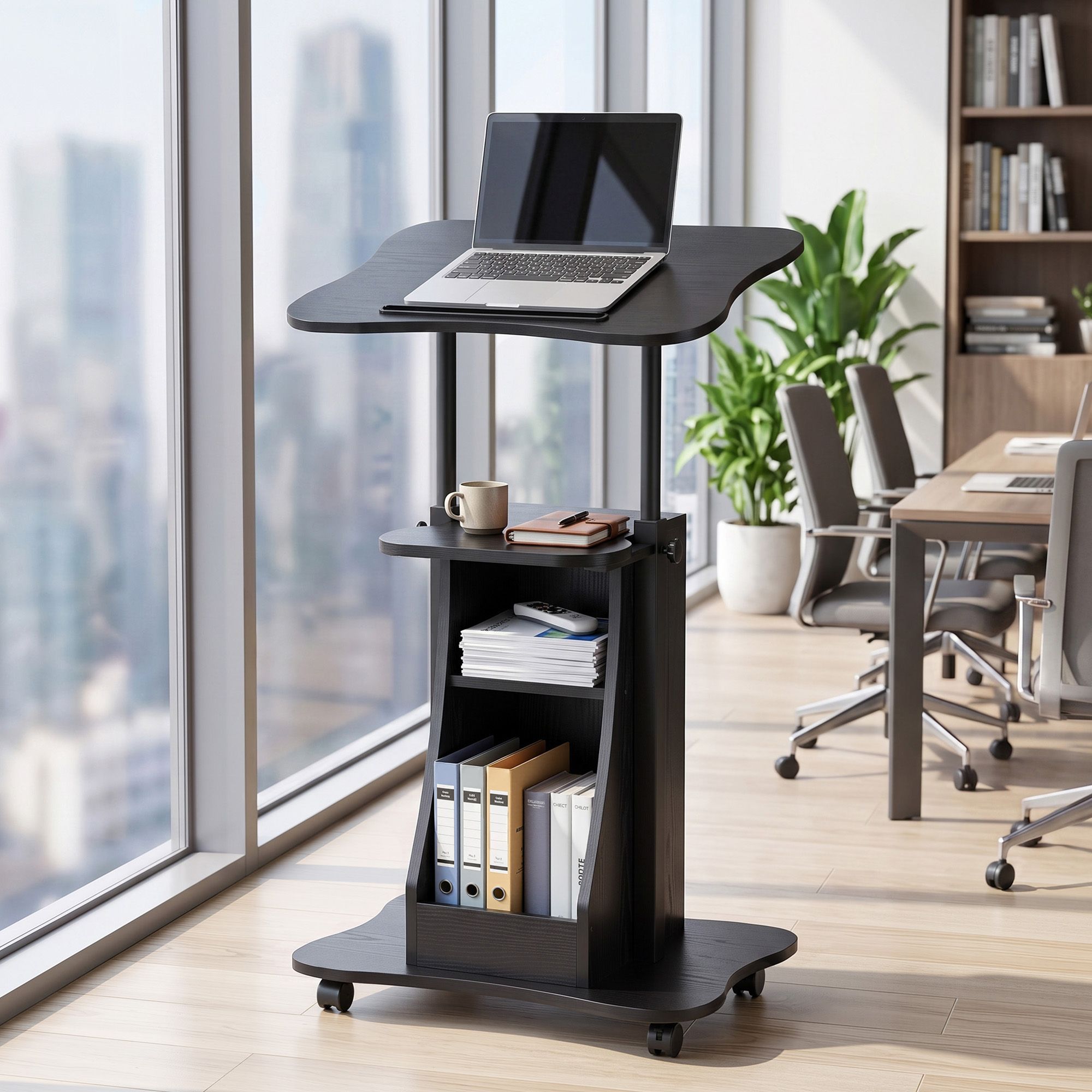 Artiss Mobile Podium Stand with Lockable Wheels Height Adjustable Laptop Desk Black Bedworld