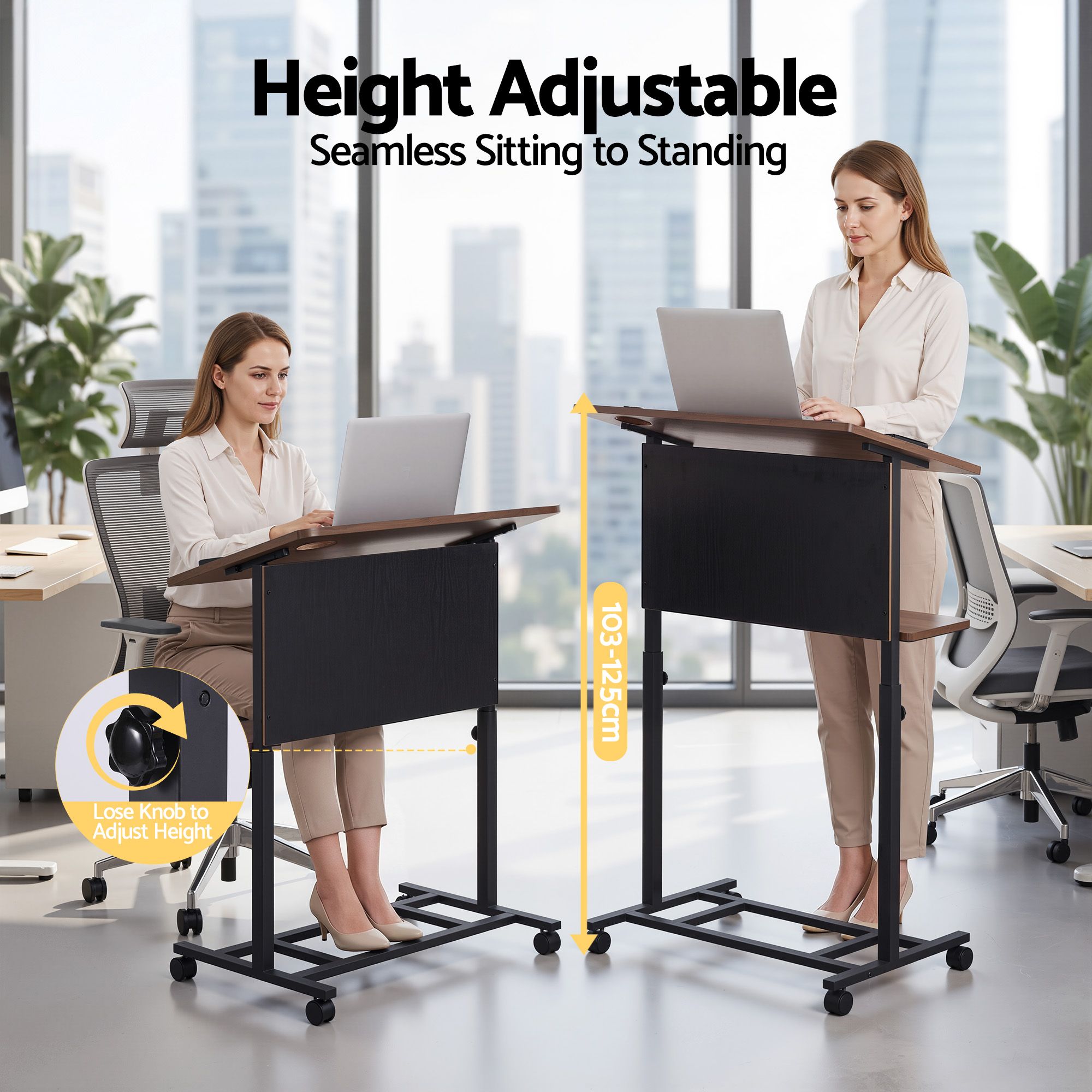 Artiss Mobile Lectern Podium Stand with Storage Shelf Height Adjustable Laptop Desk Black & Walnut Bedworld