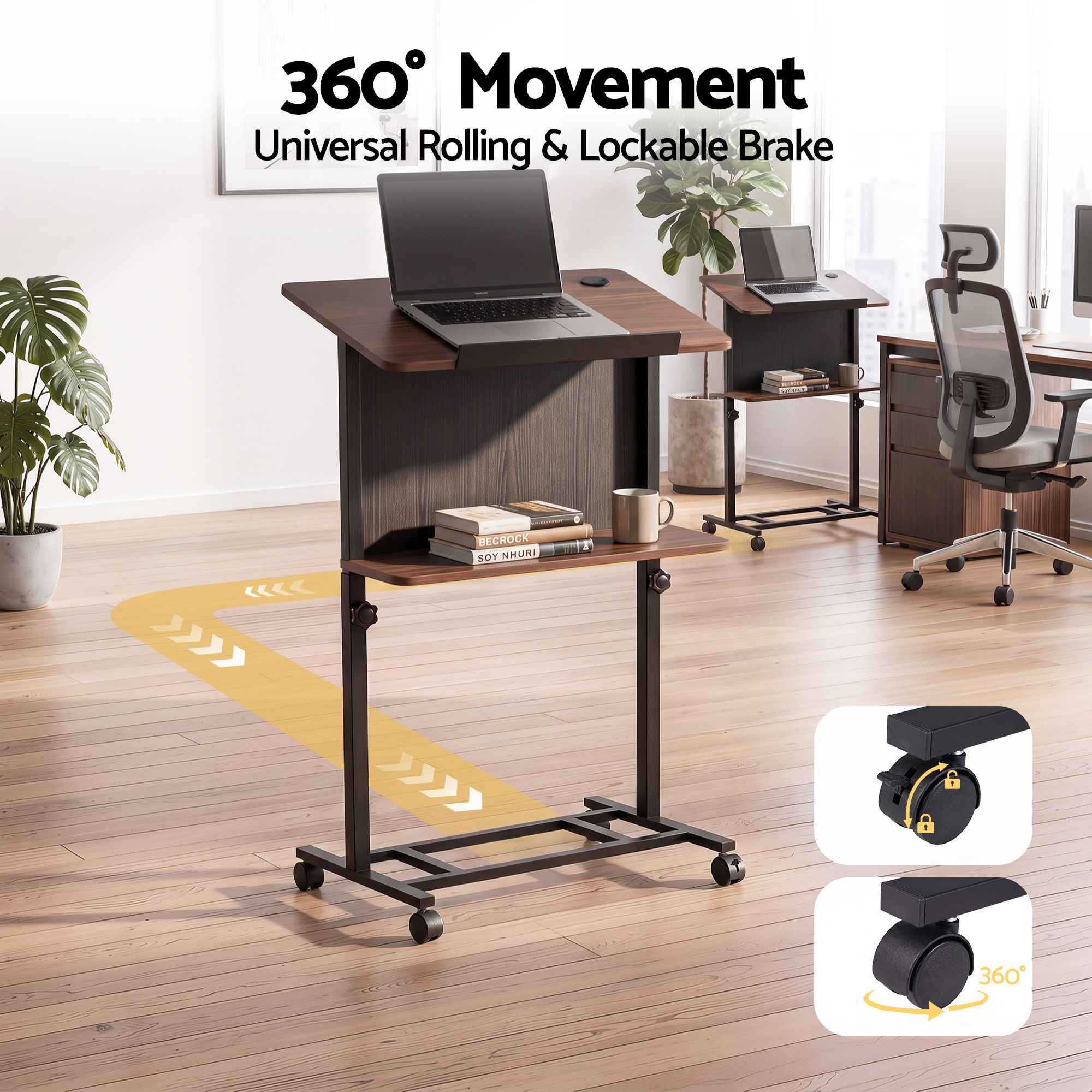 Artiss Mobile Lectern Podium Stand with Storage Shelf Height Adjustable Laptop Desk Black & Walnut Bedworld