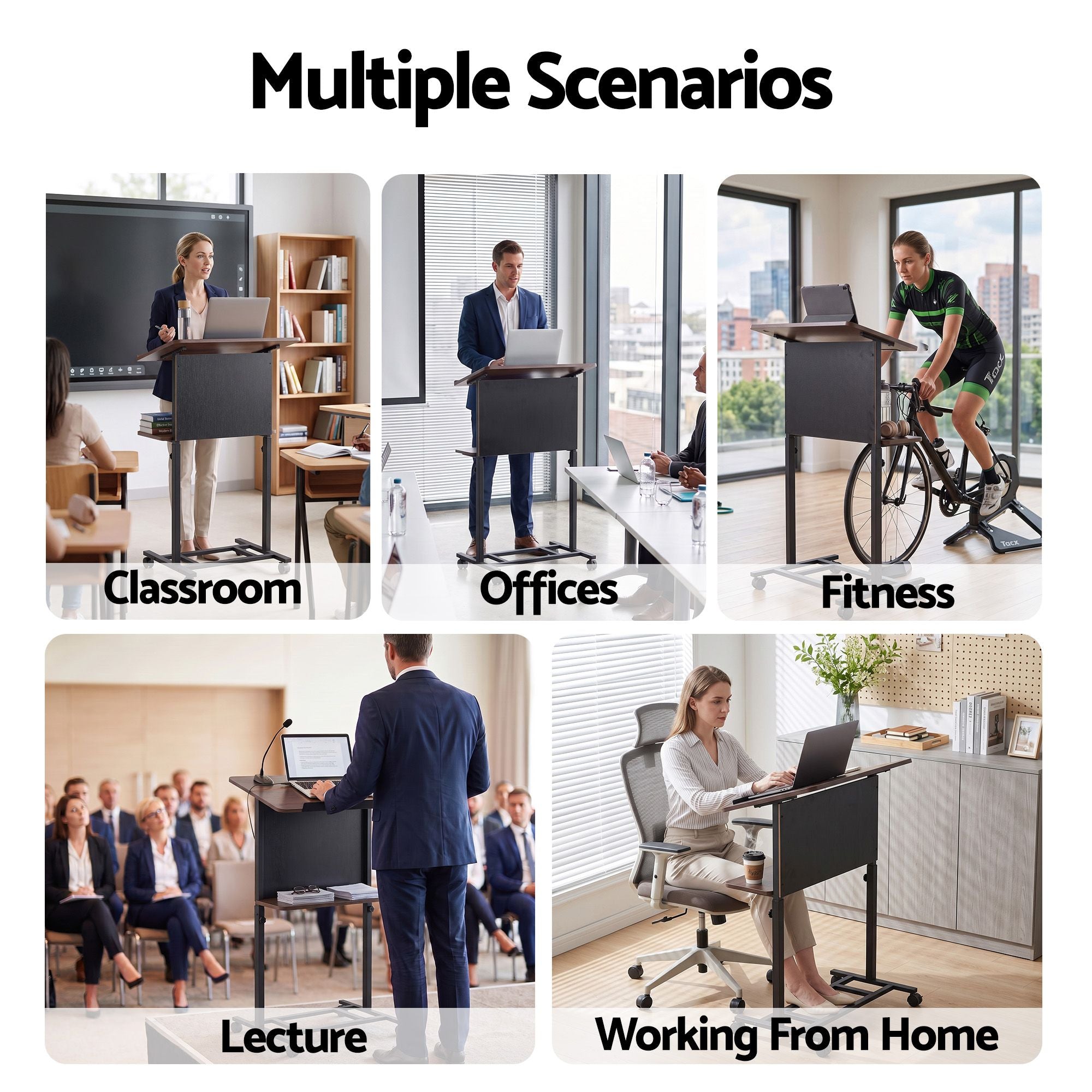 Artiss Mobile Lectern Podium Stand with Storage Shelf Height Adjustable Laptop Desk Black & Walnut Bedworld