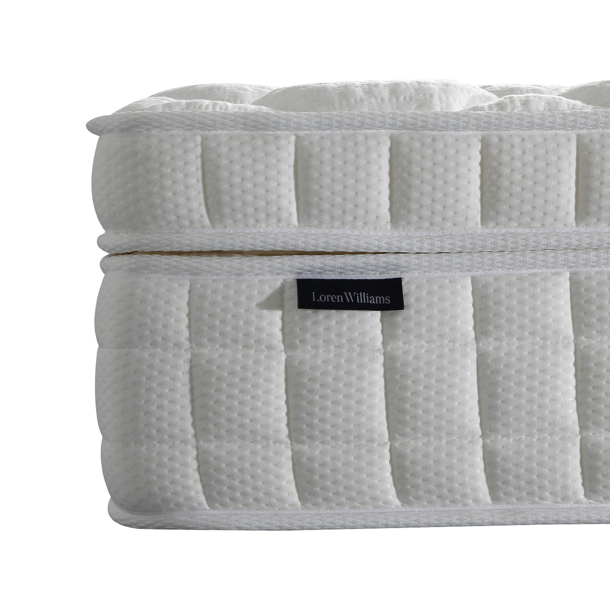 Loren Williams Sienna Luxe mattress side profile with rectangular brand tag