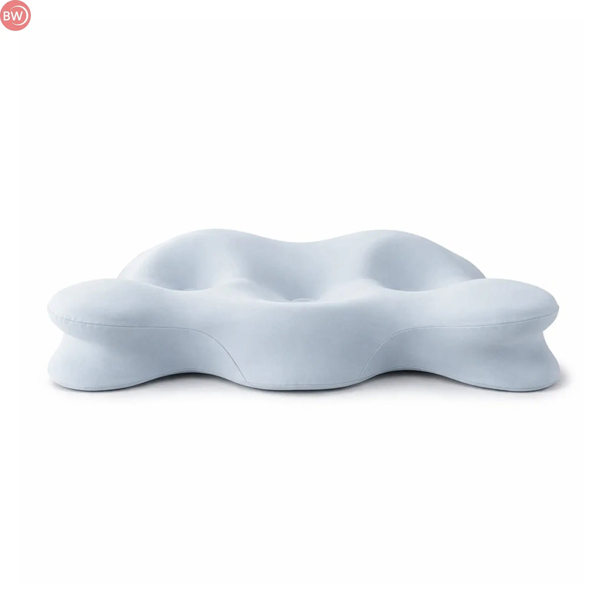Light blue ergonomic balance pillow with raised bumps and curved center support