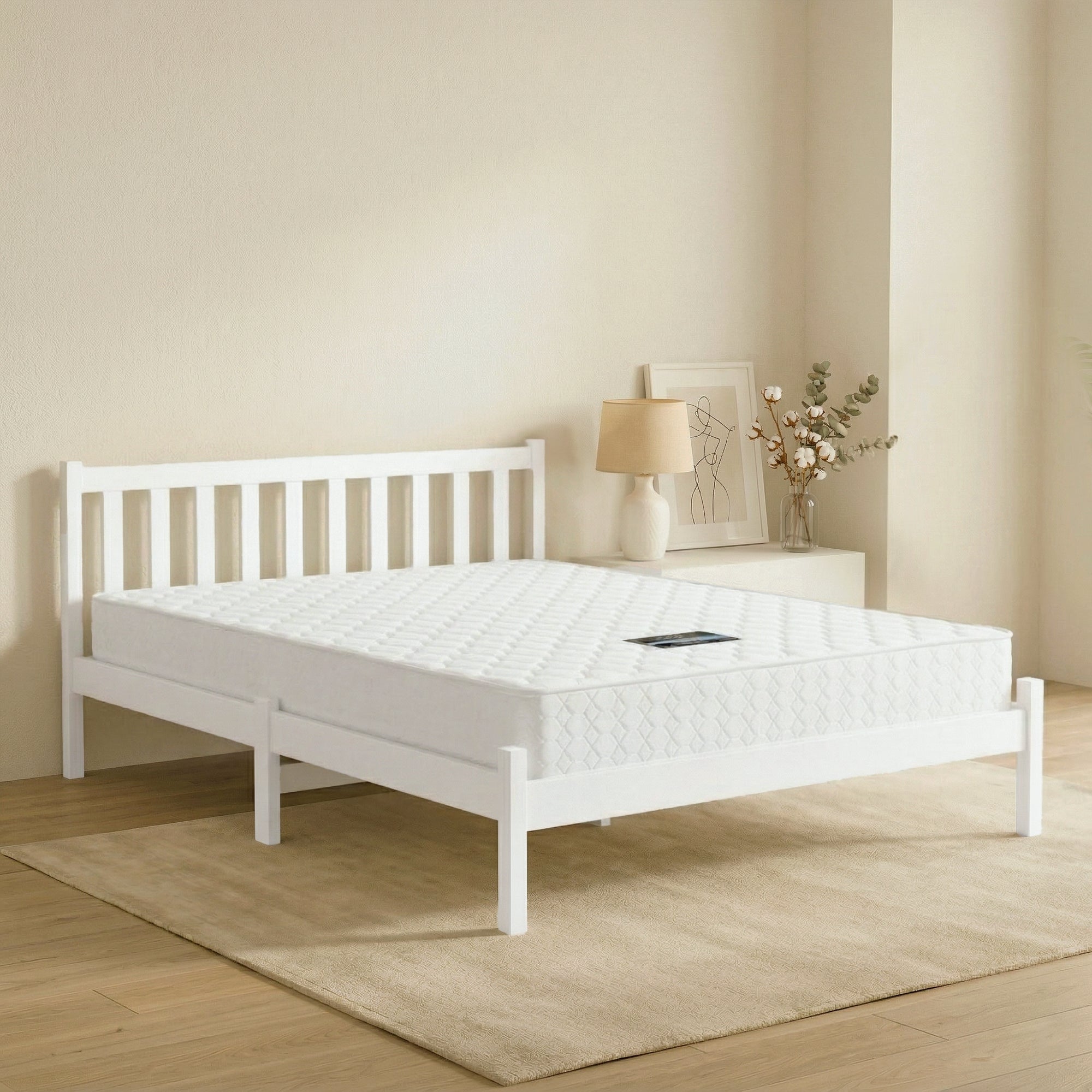 Giselle Double Mattress with Artiss Wooden Bed Frame Natural Pine Timber Base Bedworld