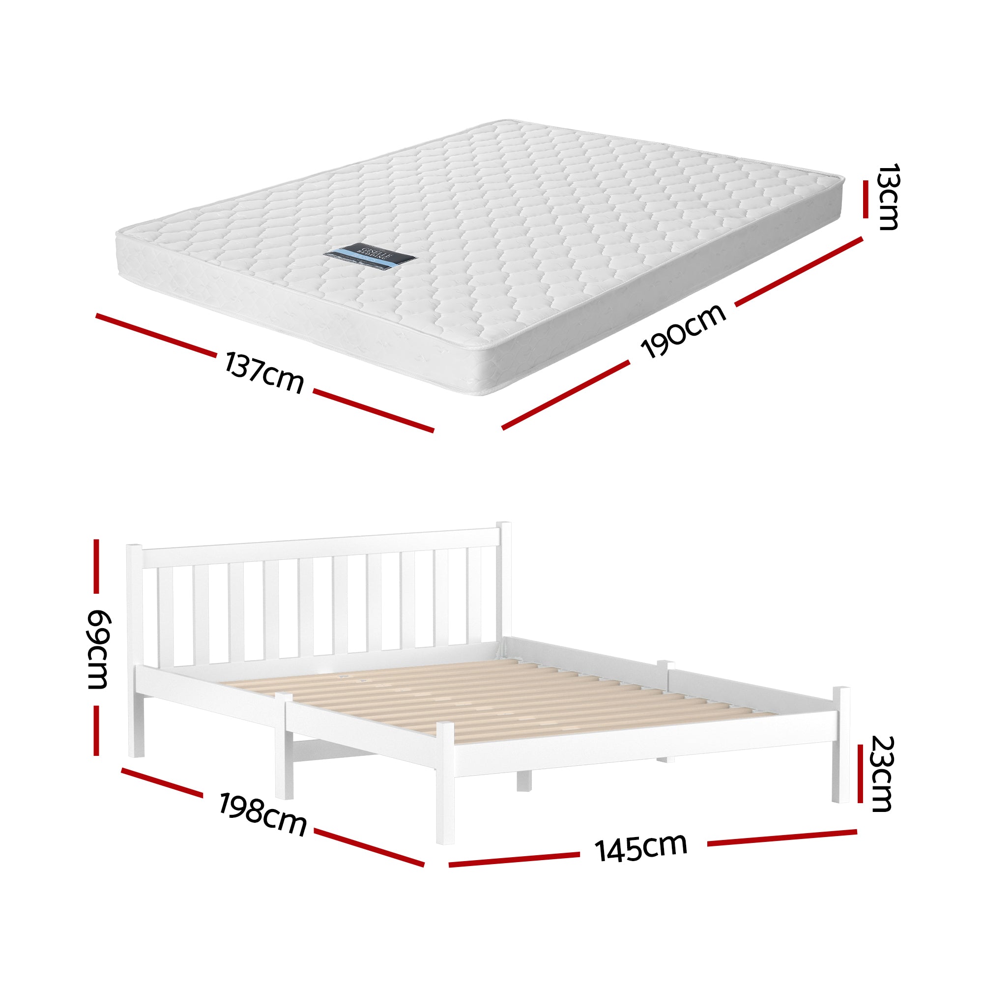 Giselle Double Mattress with Artiss Wooden Bed Frame Natural Pine Timber Base Bedworld