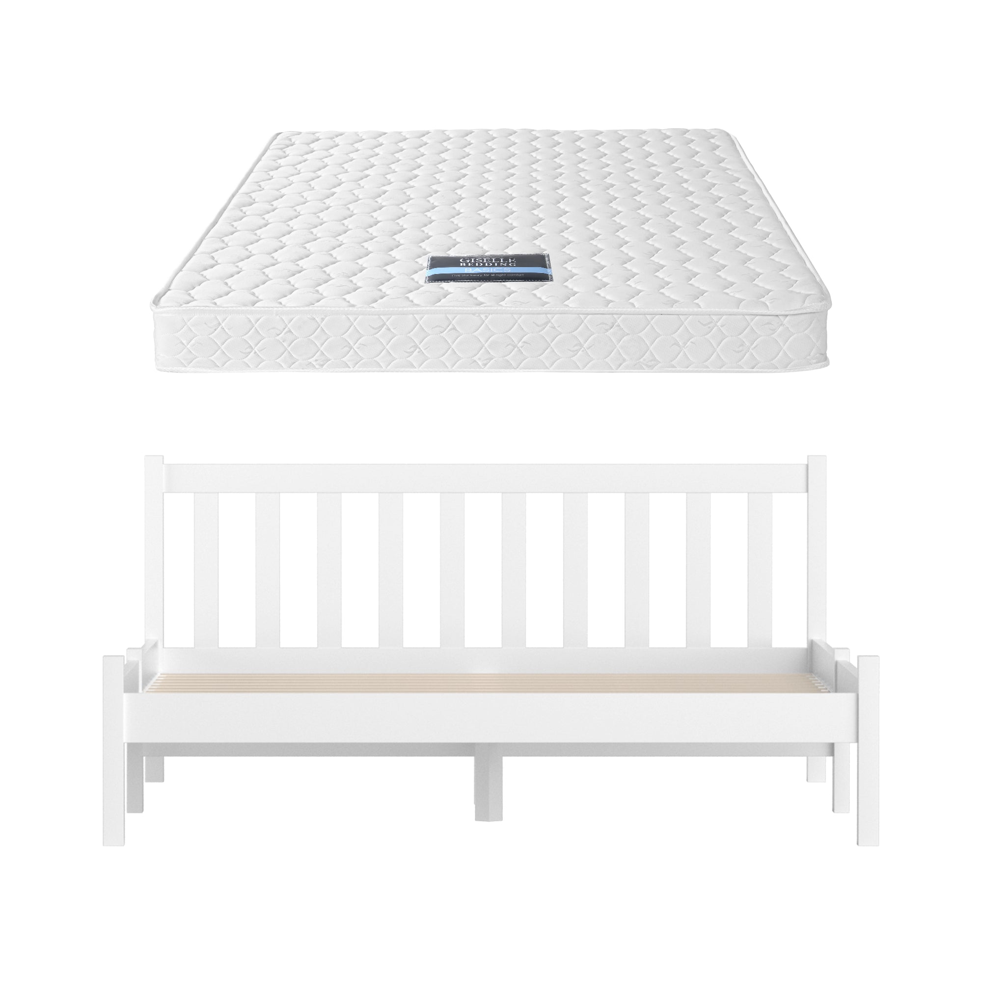 Giselle Double Mattress with Artiss Wooden Bed Frame Natural Pine Timber Base Bedworld