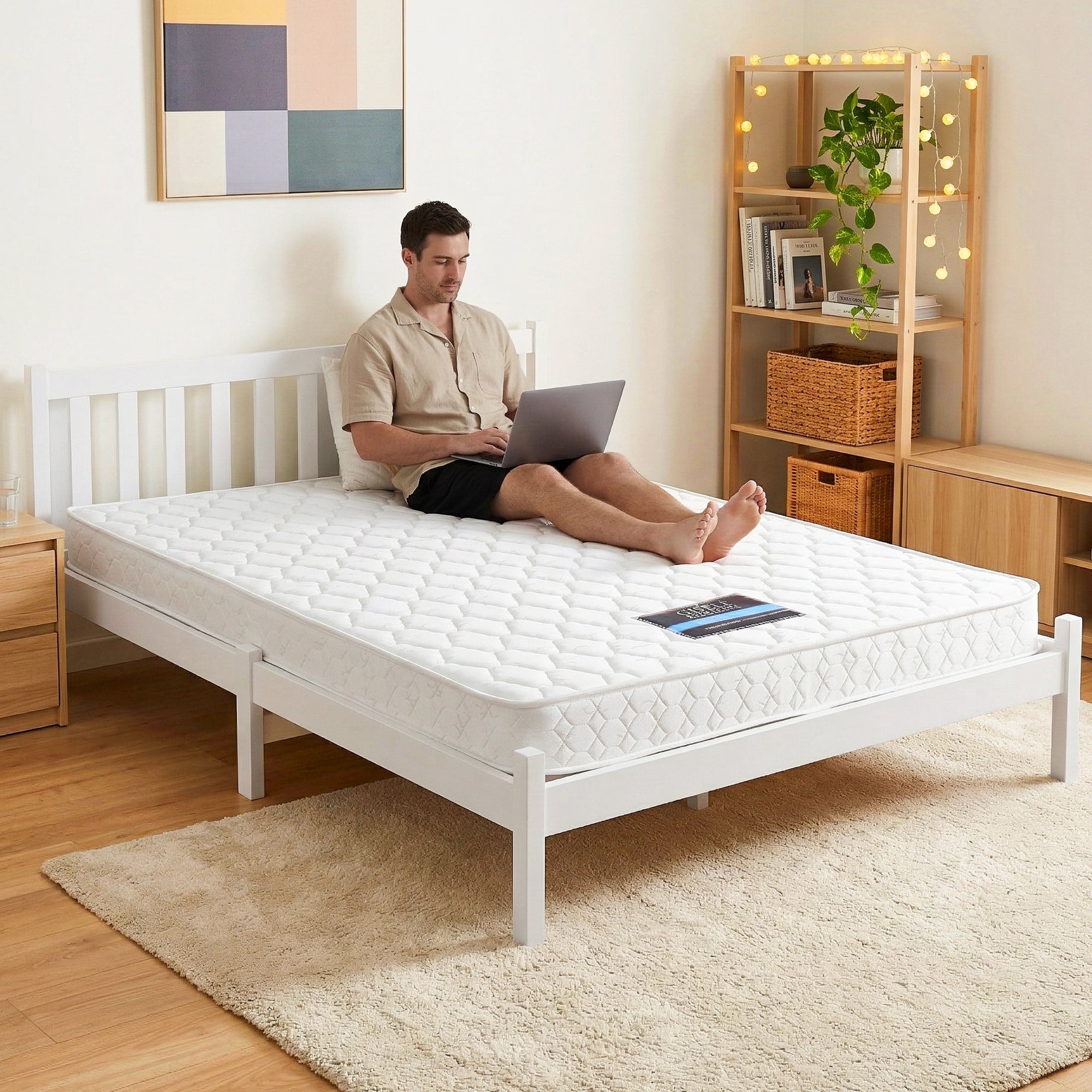Giselle Double Mattress with Artiss Wooden Bed Frame Natural Pine Timber Base Bedworld