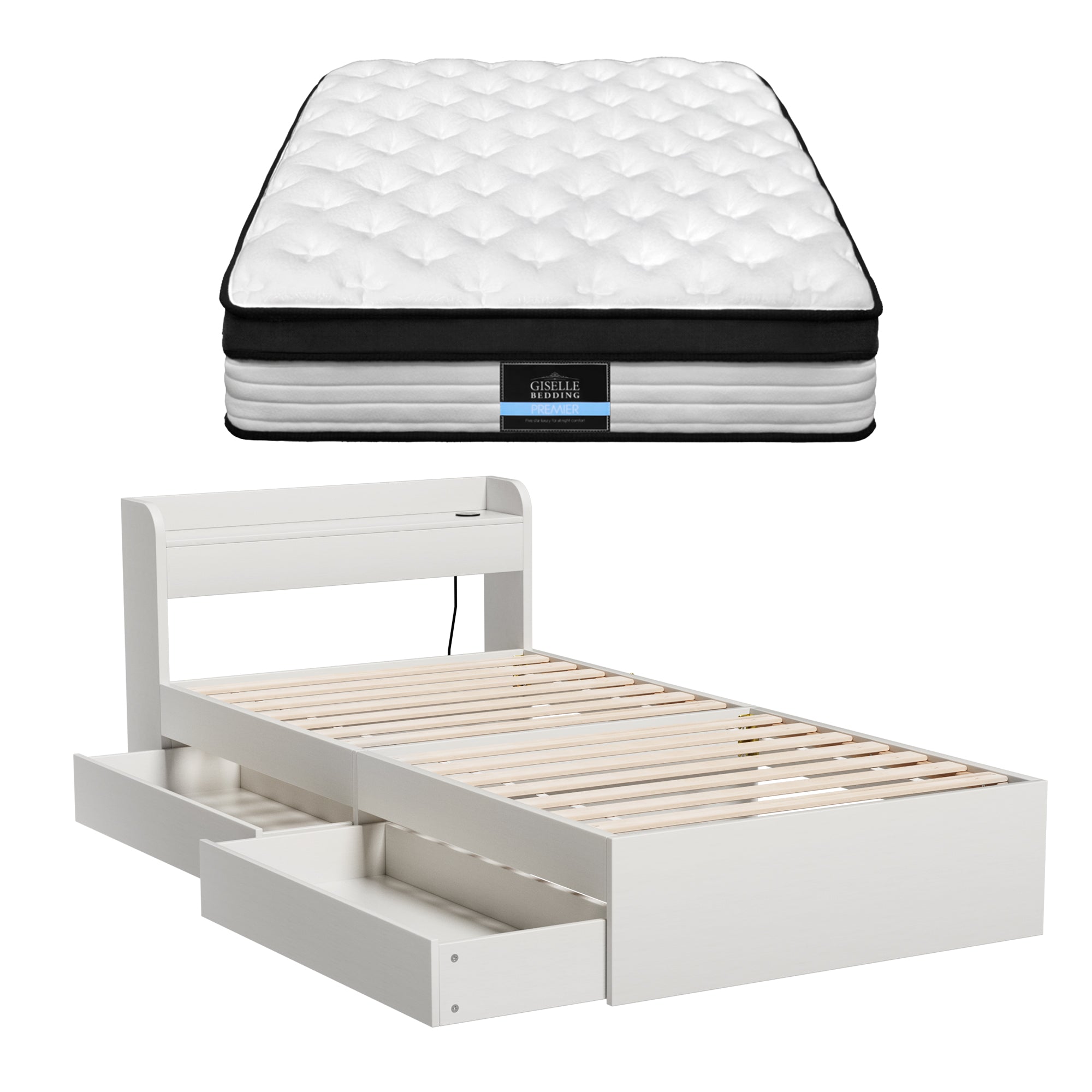 Giselle Single Mattress 5-zone Pocket Spring Mattresses with Artiss Wooden Storage Bed Frame Set Bedworld
