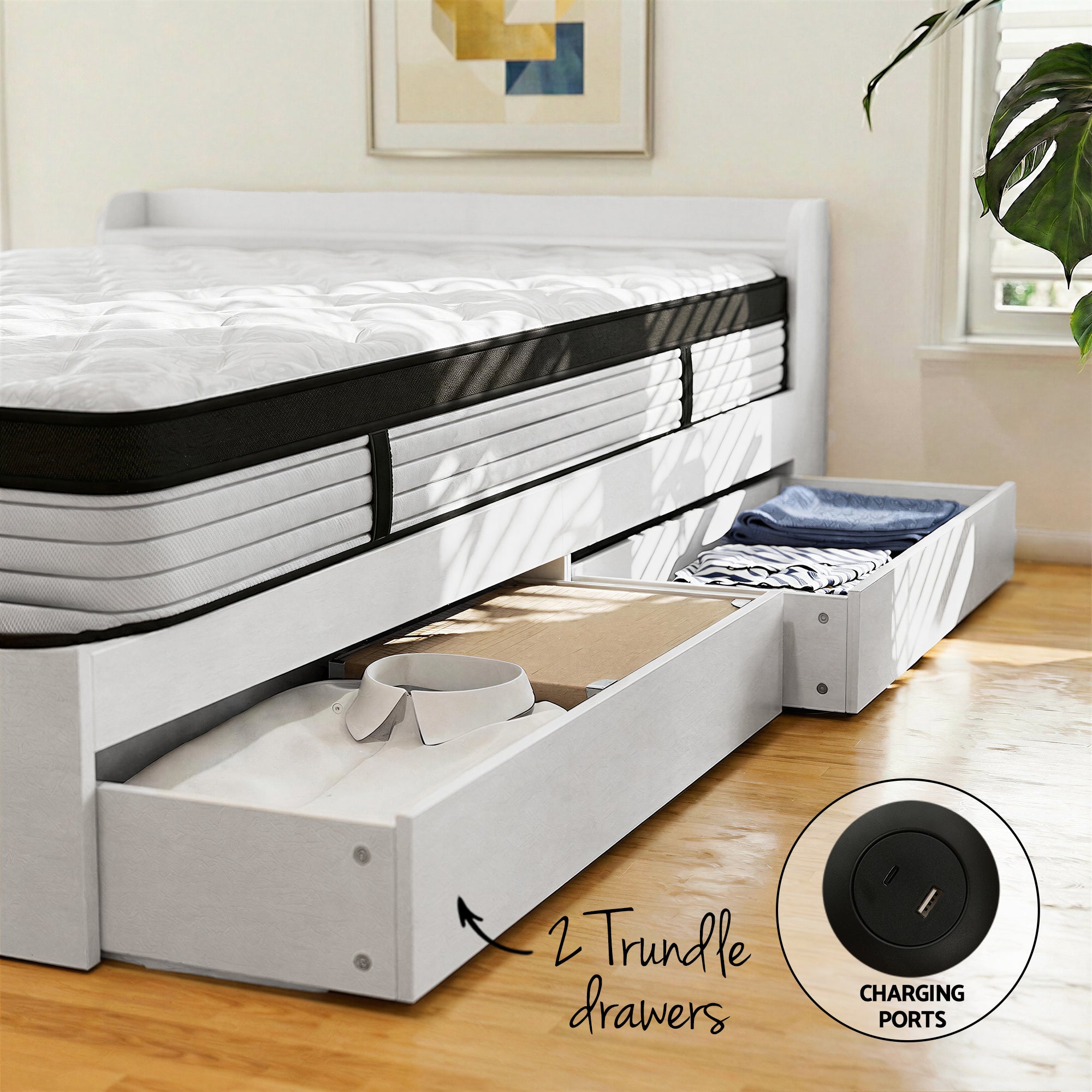 Giselle Single Mattress 5-zone Pocket Spring Mattresses with Artiss Wooden Storage Bed Frame Set Bedworld