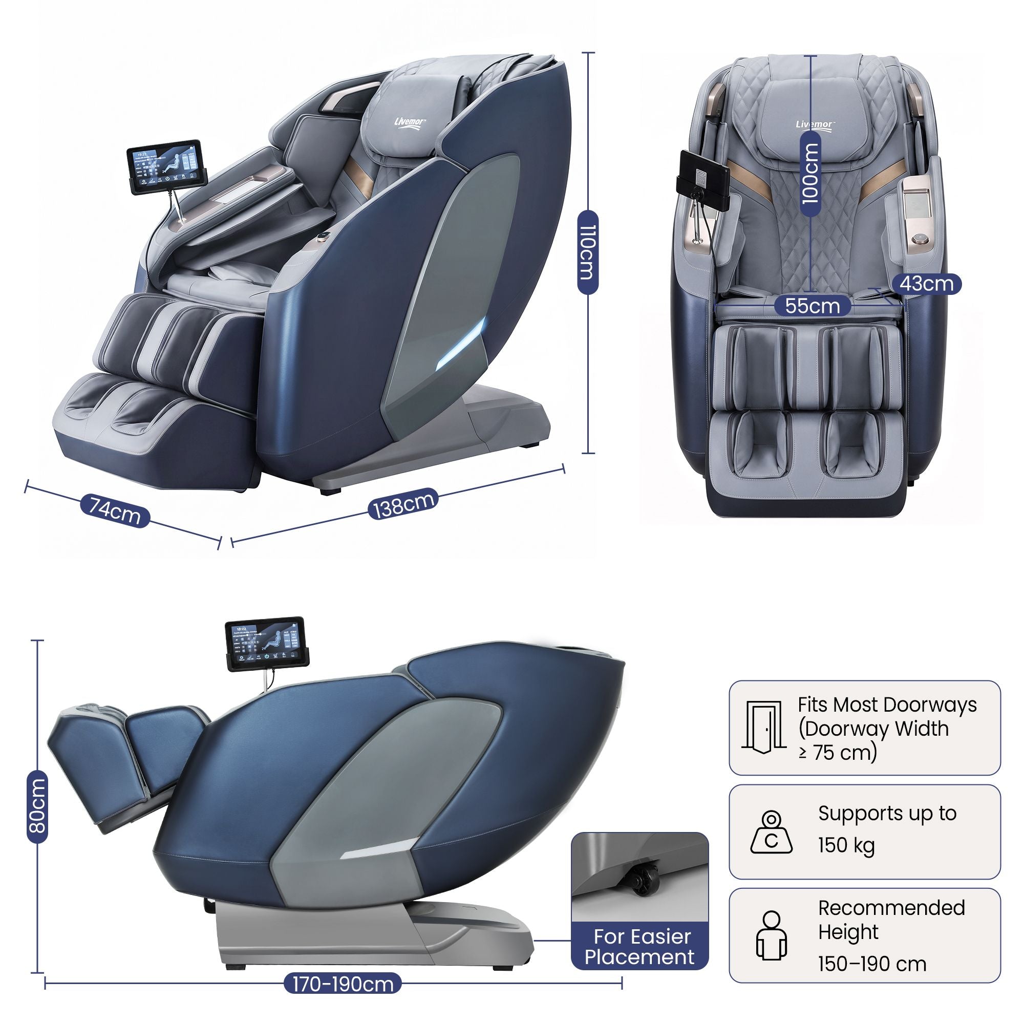 Livemor 4D Massage Chair Double Core SL Track Recliner Full Body Zero Gravity Heat Body Scan Melisa Bedworld
