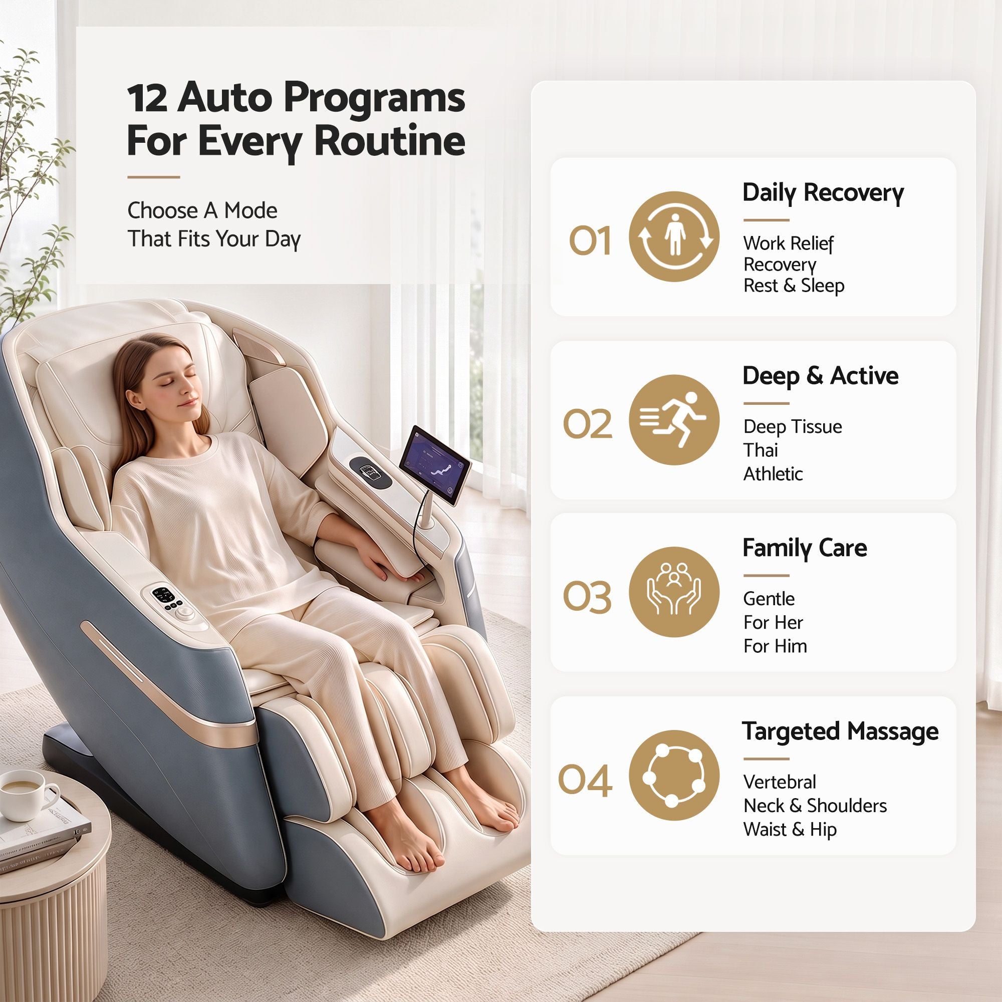 Livemor Elite 4D Massage Chair E1 Full Body Zero Gravity Recliner SL Track AI Body Scan Bedworld