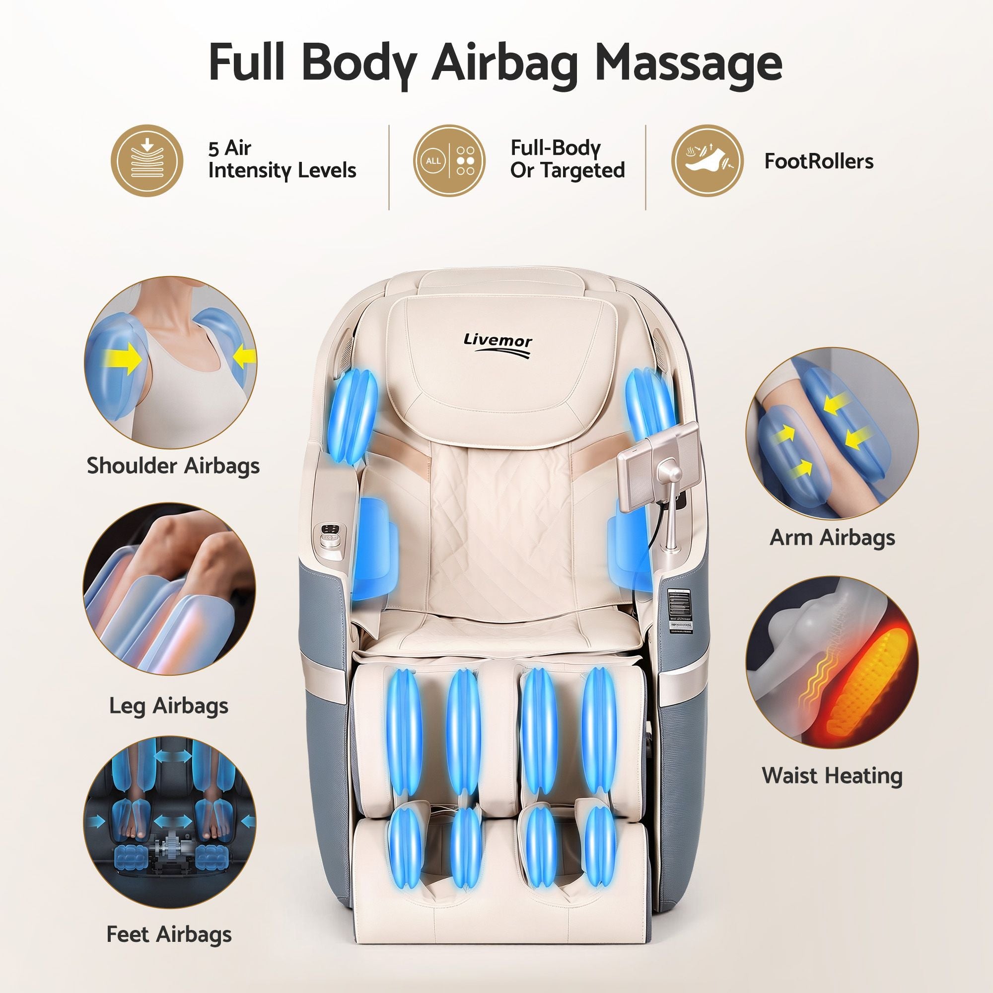 Livemor Elite 4D Massage Chair E1 Full Body Zero Gravity Recliner SL Track AI Body Scan Bedworld
