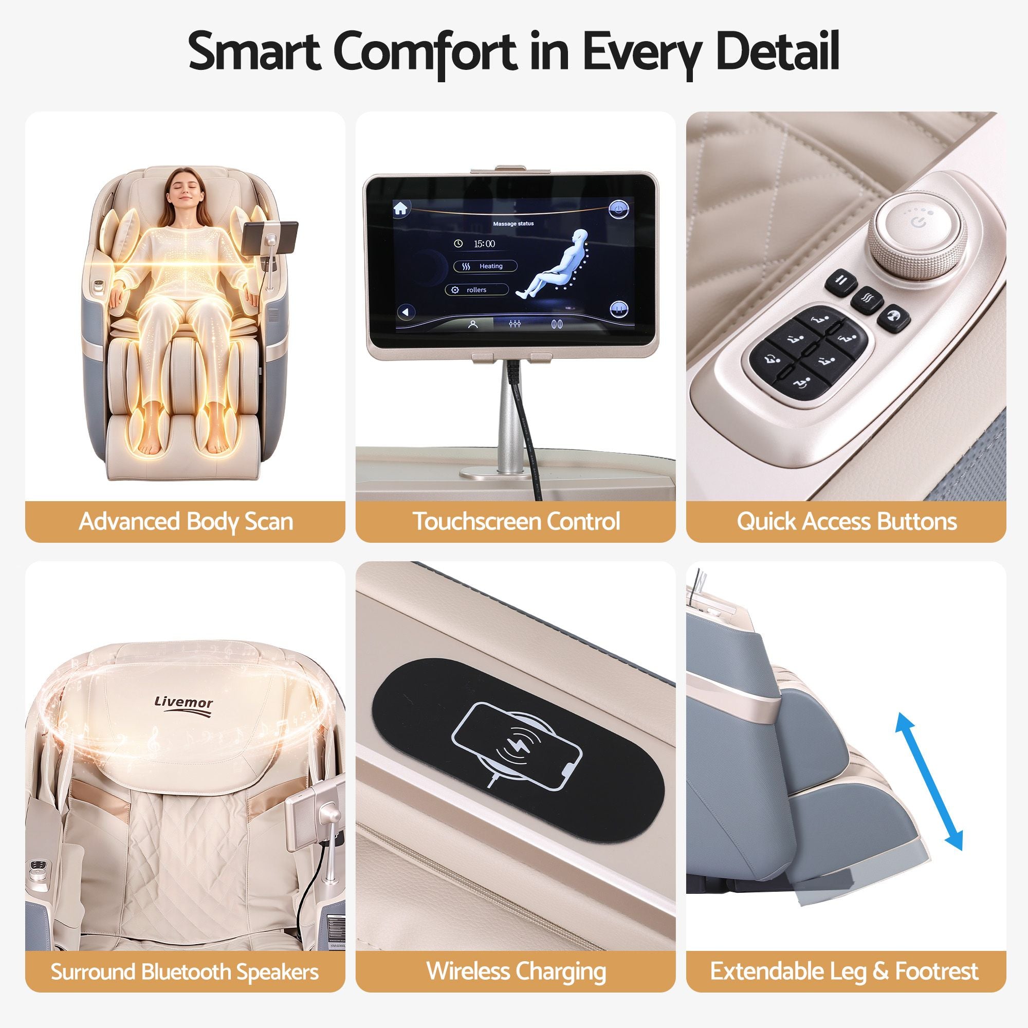 Livemor Elite 4D Massage Chair E1 Full Body Zero Gravity Recliner SL Track AI Body Scan Bedworld