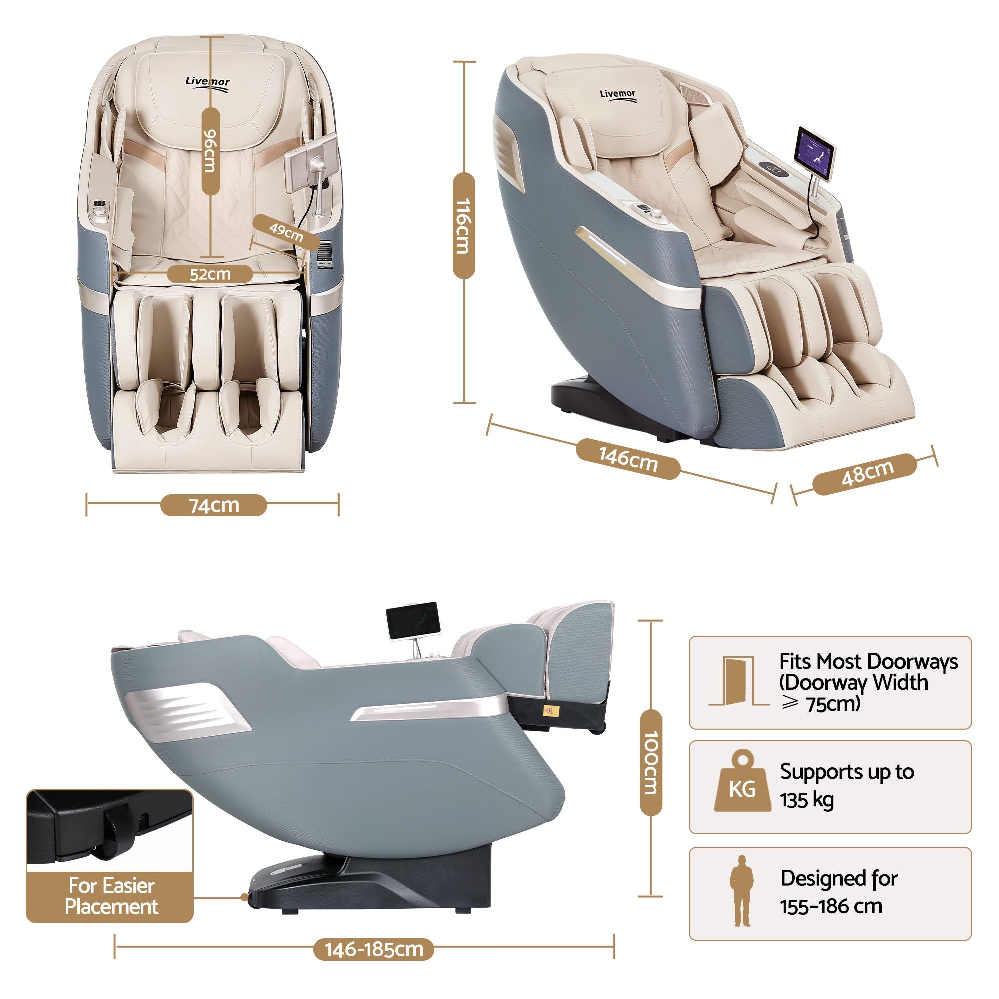 Livemor Elite 4D Massage Chair E1 Full Body Zero Gravity Recliner SL Track AI Body Scan Bedworld