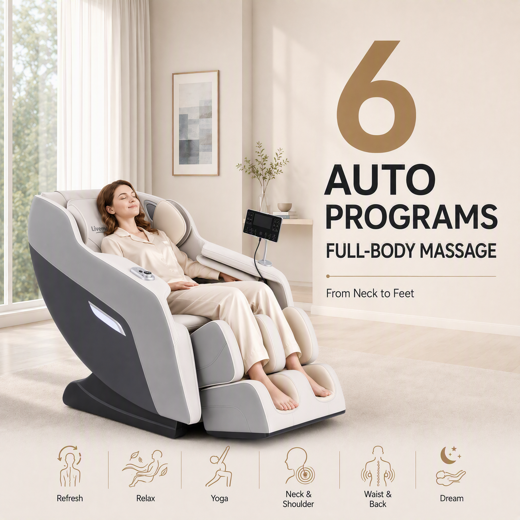 Livemor Flex Massage Chair Full Body Zero Gravity with Heat Recliner Home Massager Brisa Bedworld