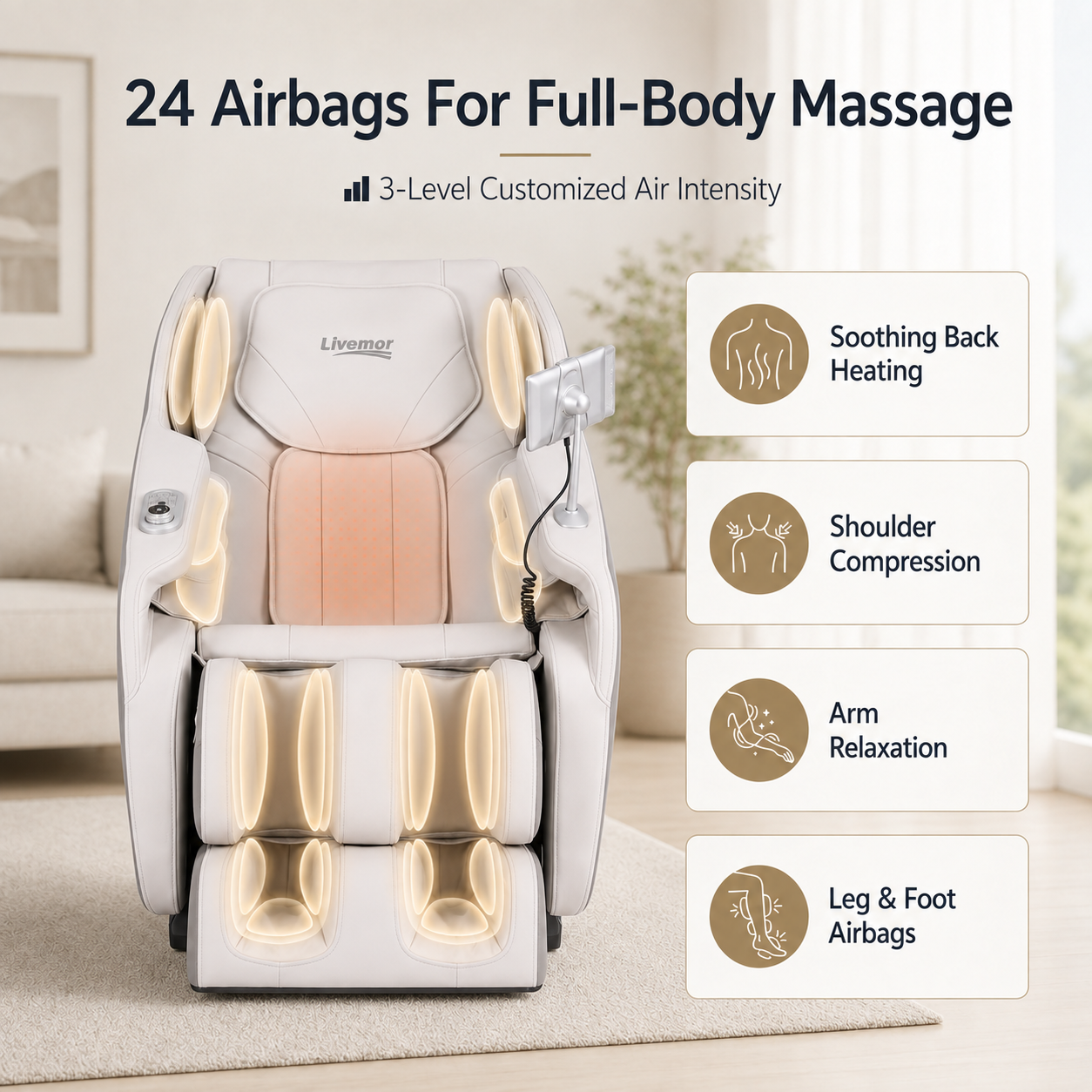 Livemor Flex Massage Chair Full Body Zero Gravity with Heat Recliner Home Massager Brisa Bedworld