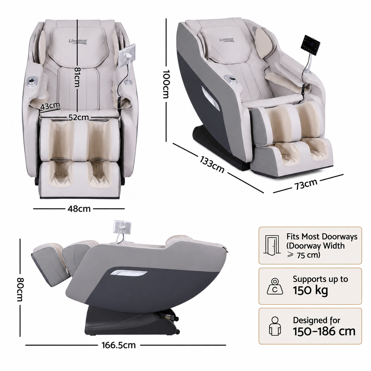 Livemor Flex Massage Chair Full Body Zero Gravity with Heat Recliner Home Massager Brisa Bedworld
