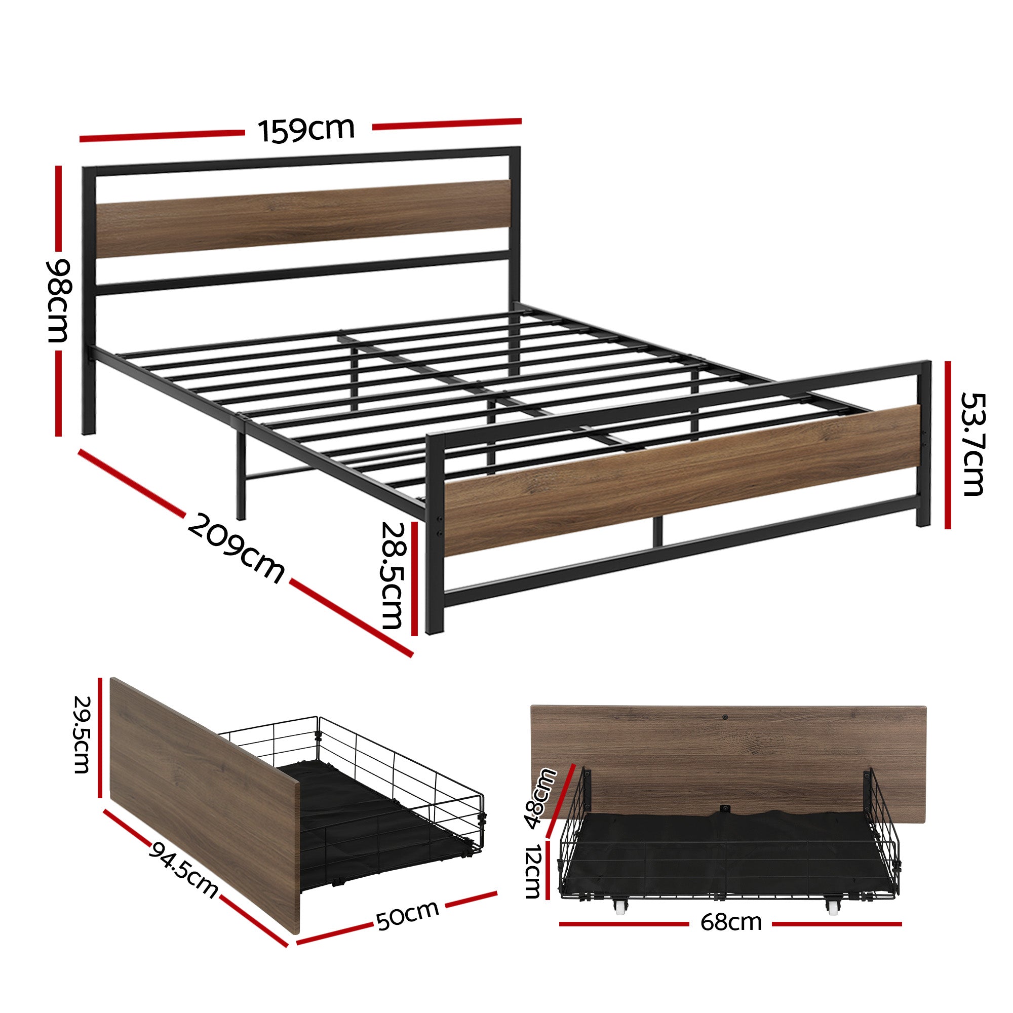 Artiss Bed Frame Queen Size Metal Frame with 2 Drawers DREW Bedworld