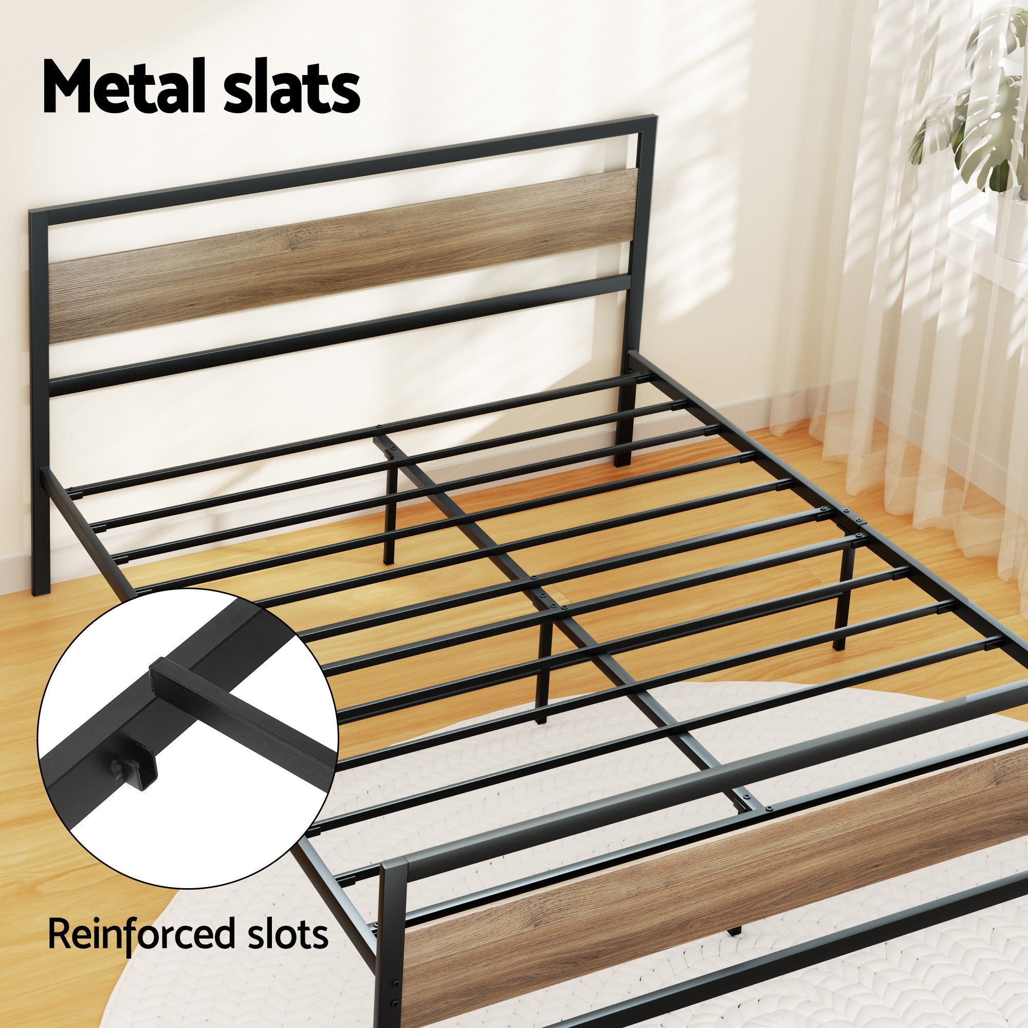 Artiss Bed Frame Queen Size Metal Frame with 2 Drawers DREW Bedworld