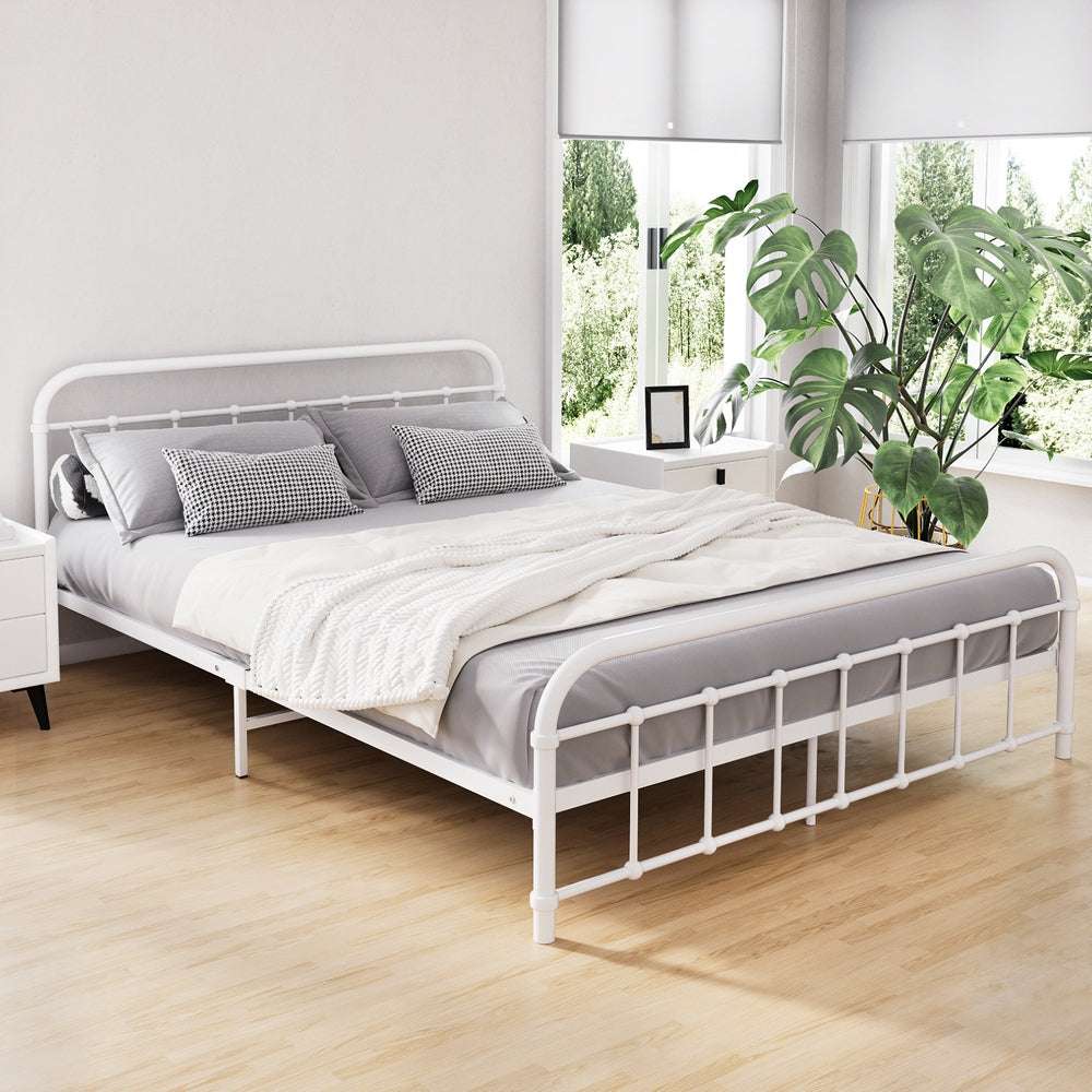 Artiss Bed Frame Metal Bed Frame LEO - Queen (White)