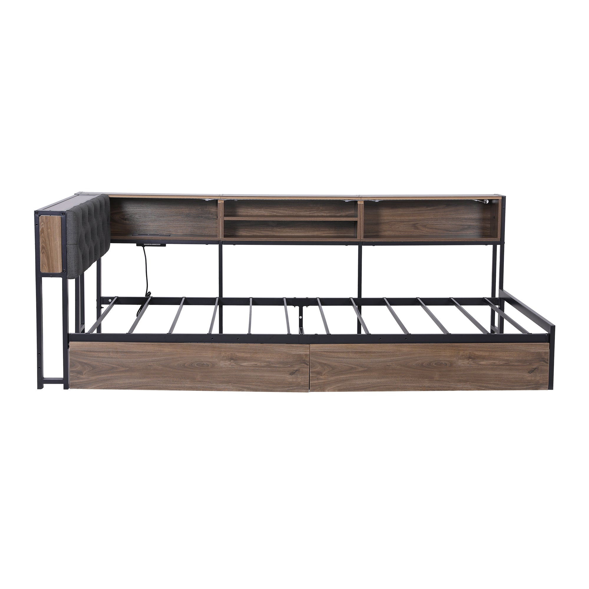 Artiss Bed Frame Single Size with 2 Drawers and Charging Station Metal Corner Bed Base Bedworld