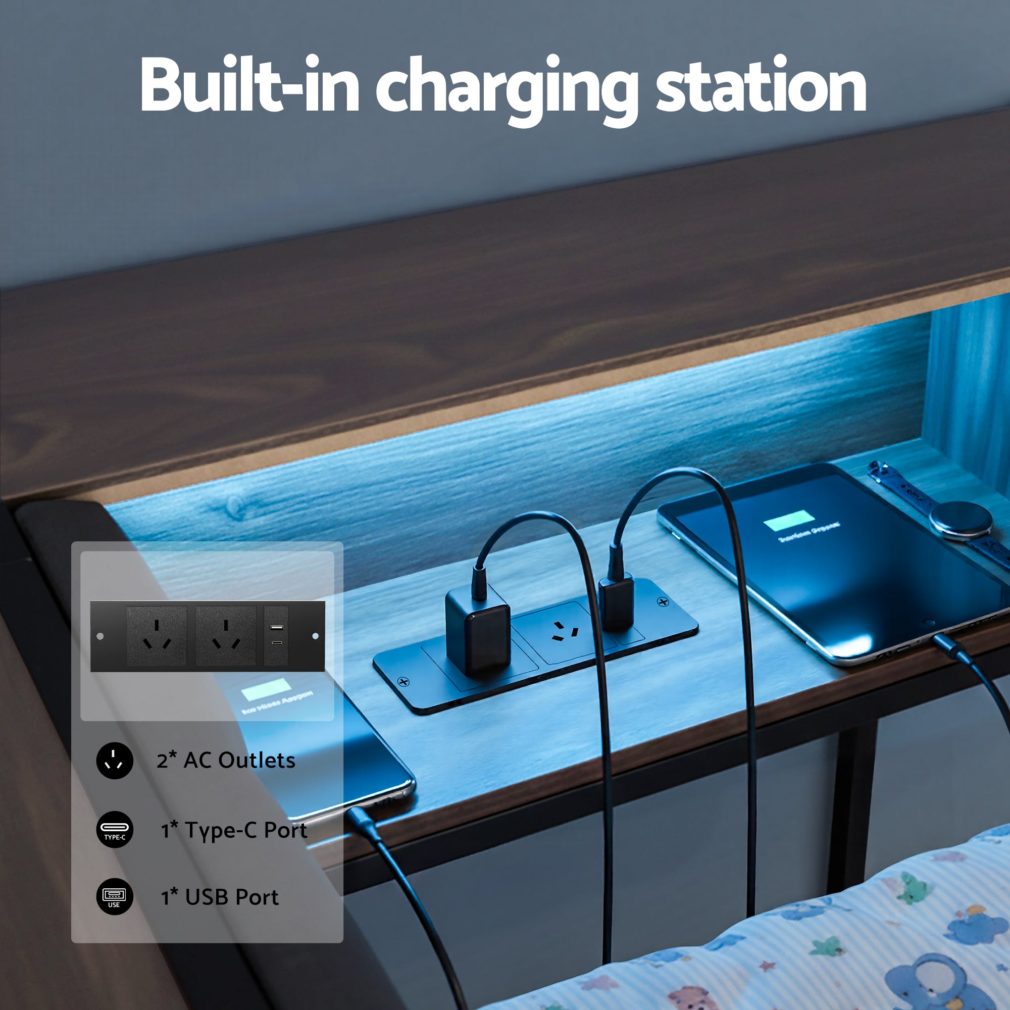 Artiss Bed Frame Single Size with 2 Drawers and Charging Station Metal Corner Bed Base Bedworld