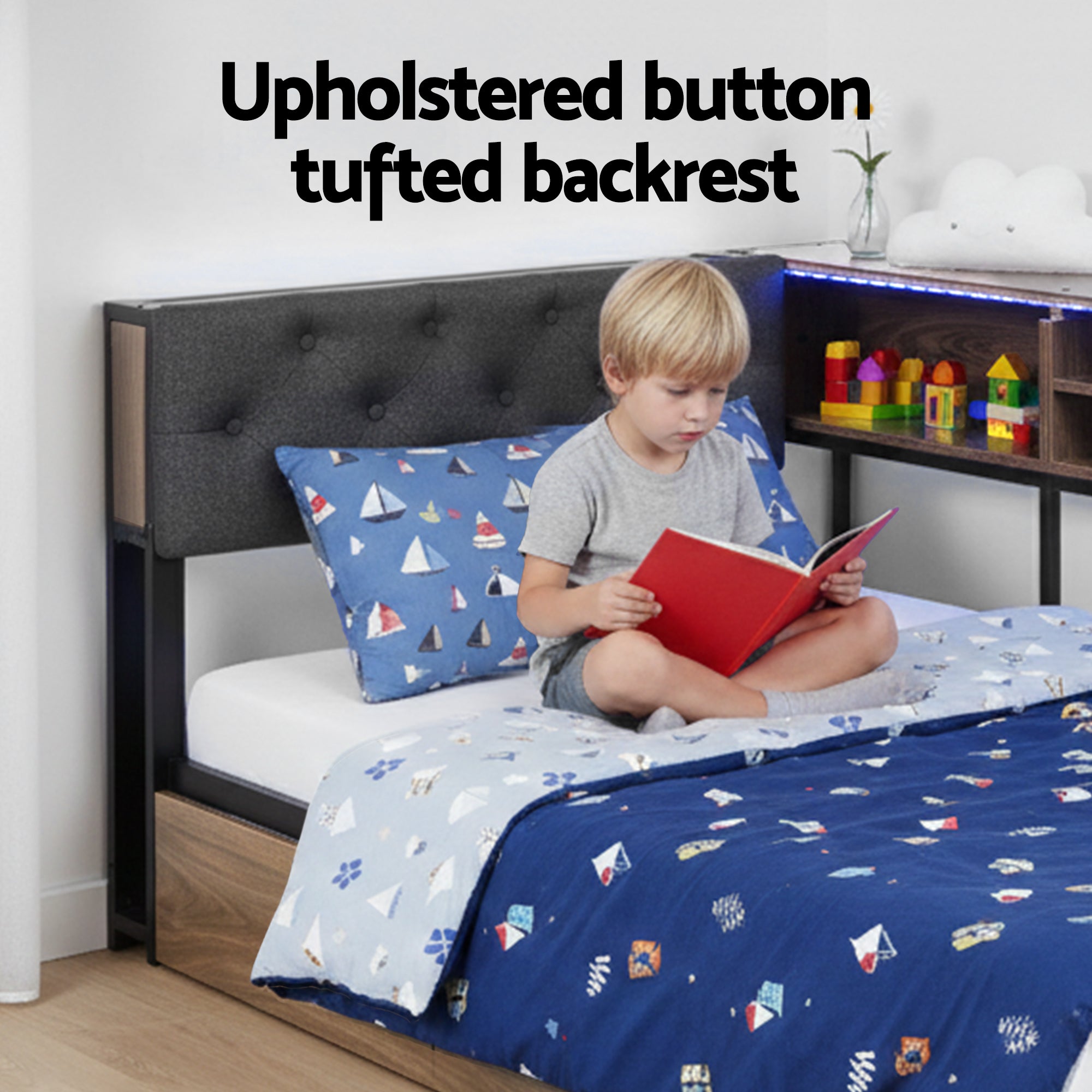 Artiss Bed Frame Single Size with 2 Drawers and Charging Station Metal Corner Bed Base Bedworld